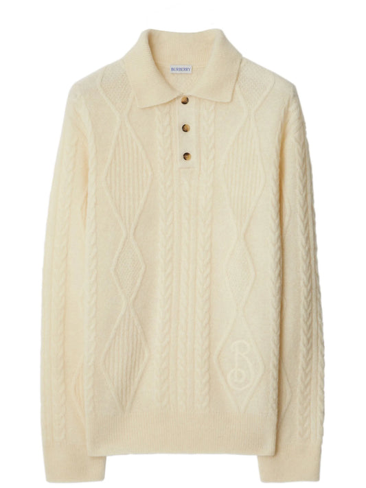 Aran-knit polo shirt