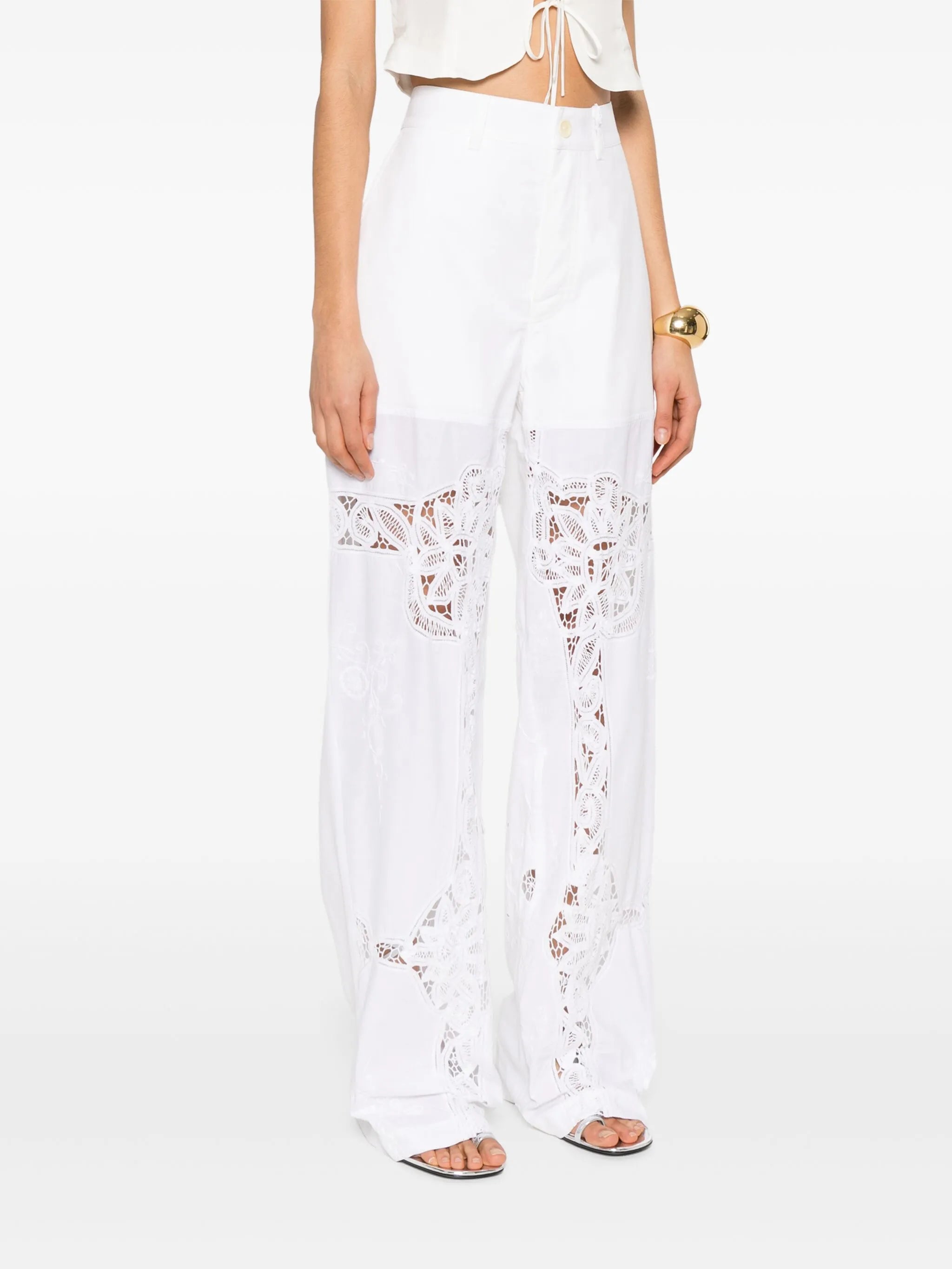 lace-panel trousers