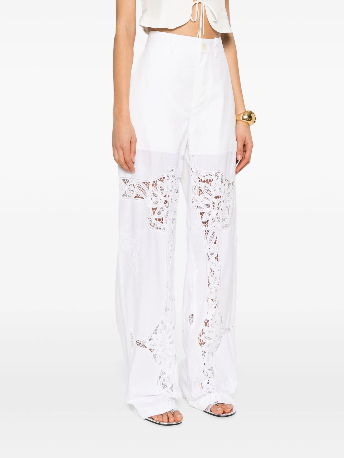 lace-panel trousers