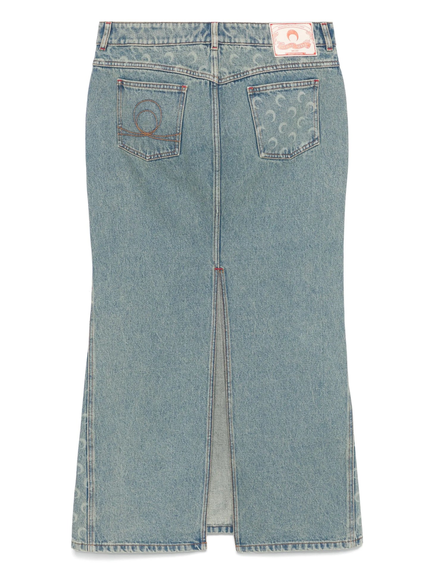 moon-laser denim maxi skirt