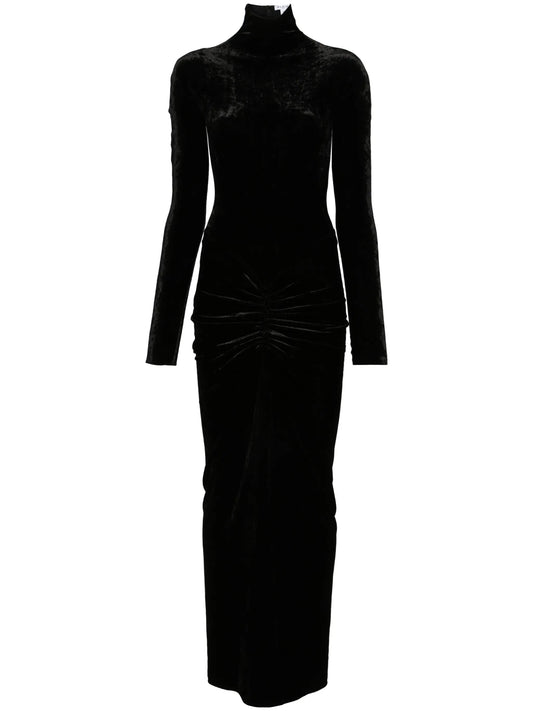 velvet draped maxi dress