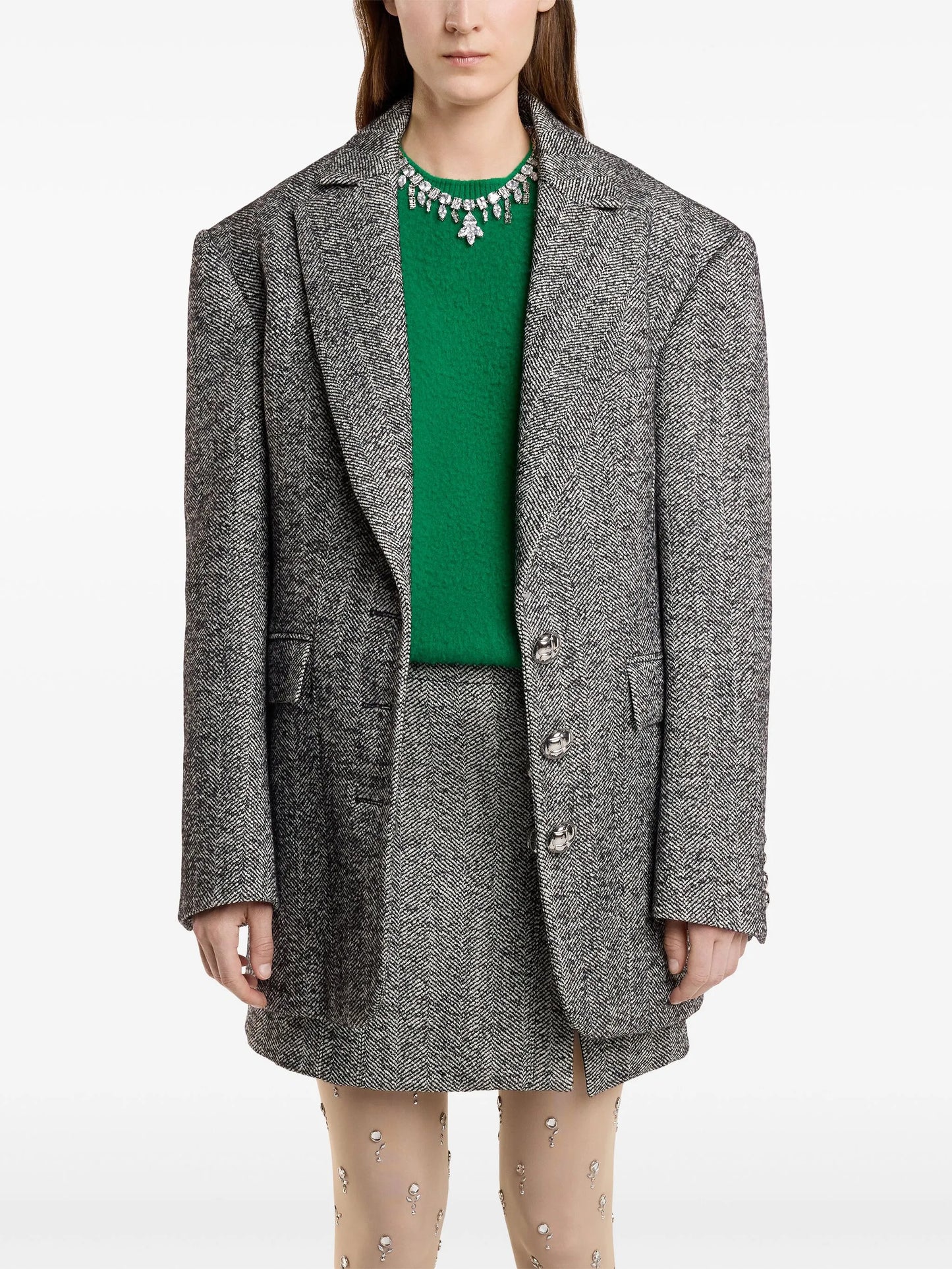 herringbone-pattern wool blazer
