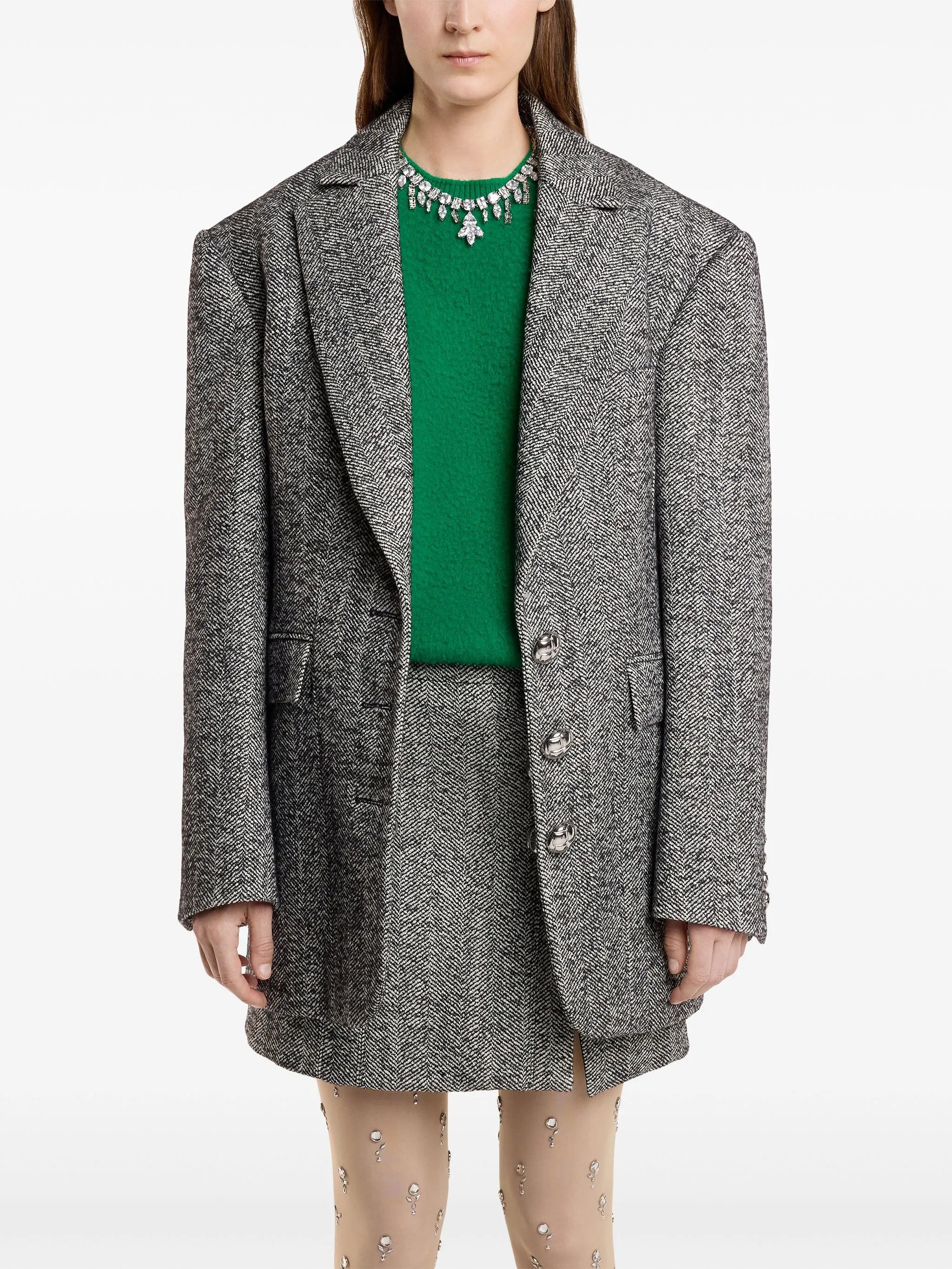 herringbone-pattern wool blazer