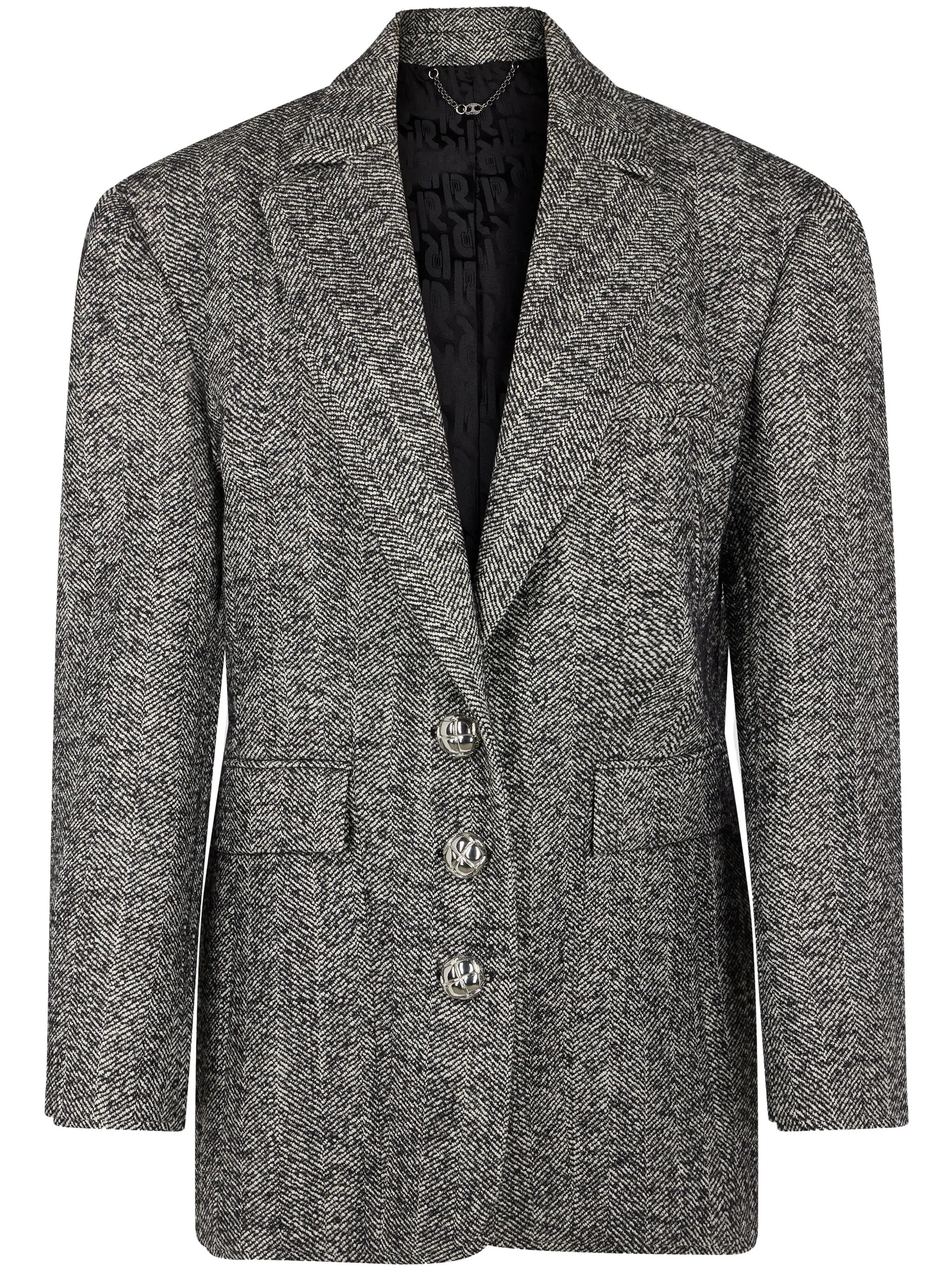 herringbone-pattern wool blazer