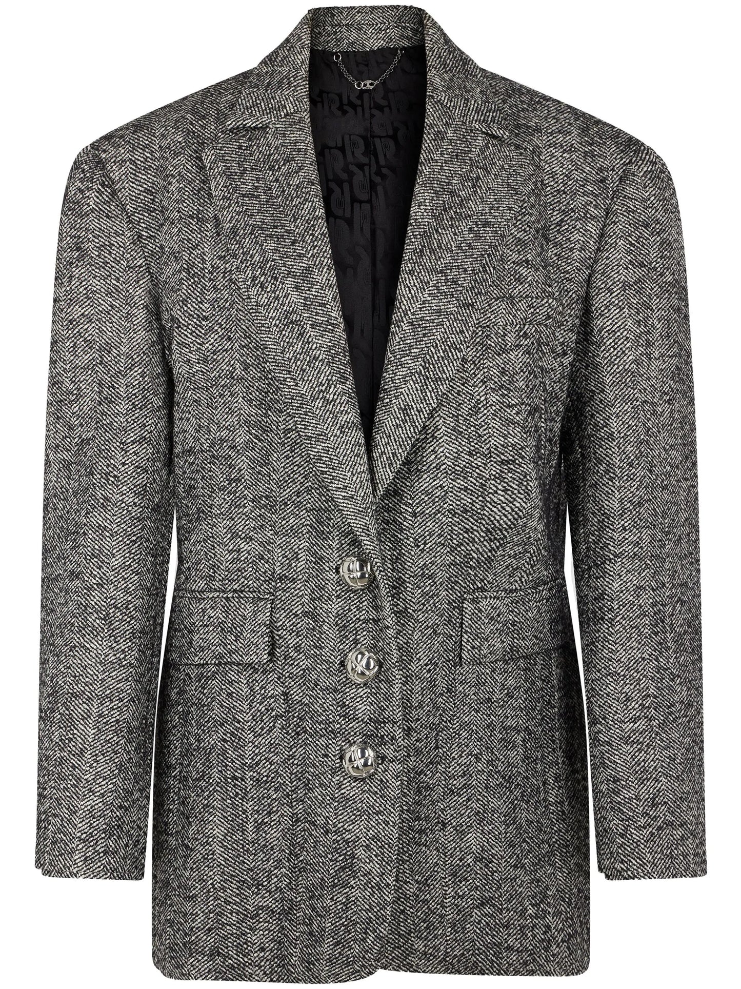 herringbone-pattern wool blazer