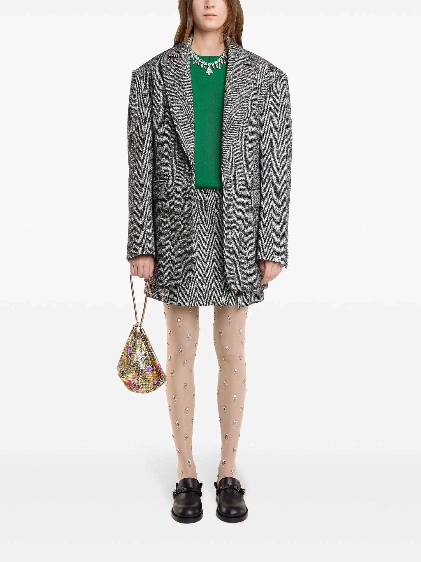 herringbone-pattern wool blazer