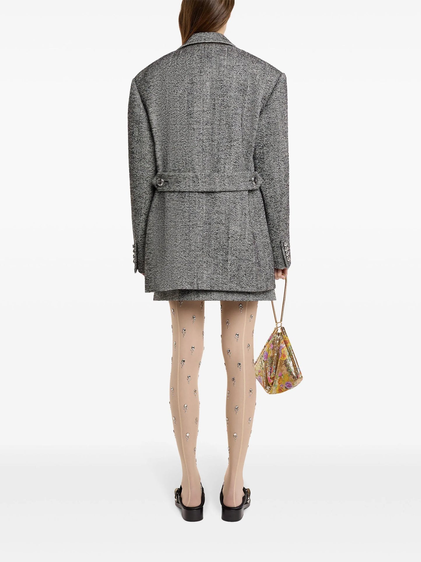 herringbone-pattern wool blazer