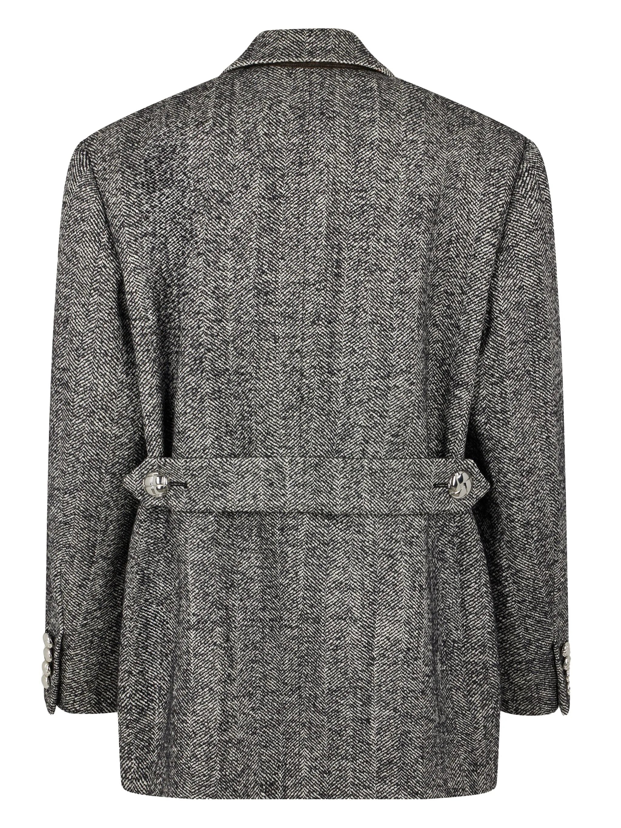 herringbone-pattern wool blazer