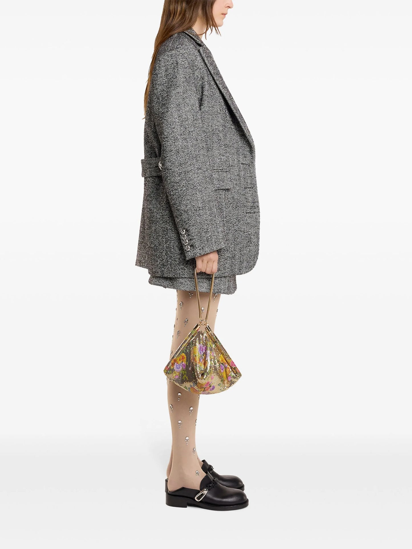 herringbone-pattern wool blazer