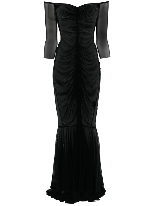 off-shoulder fishtail gown