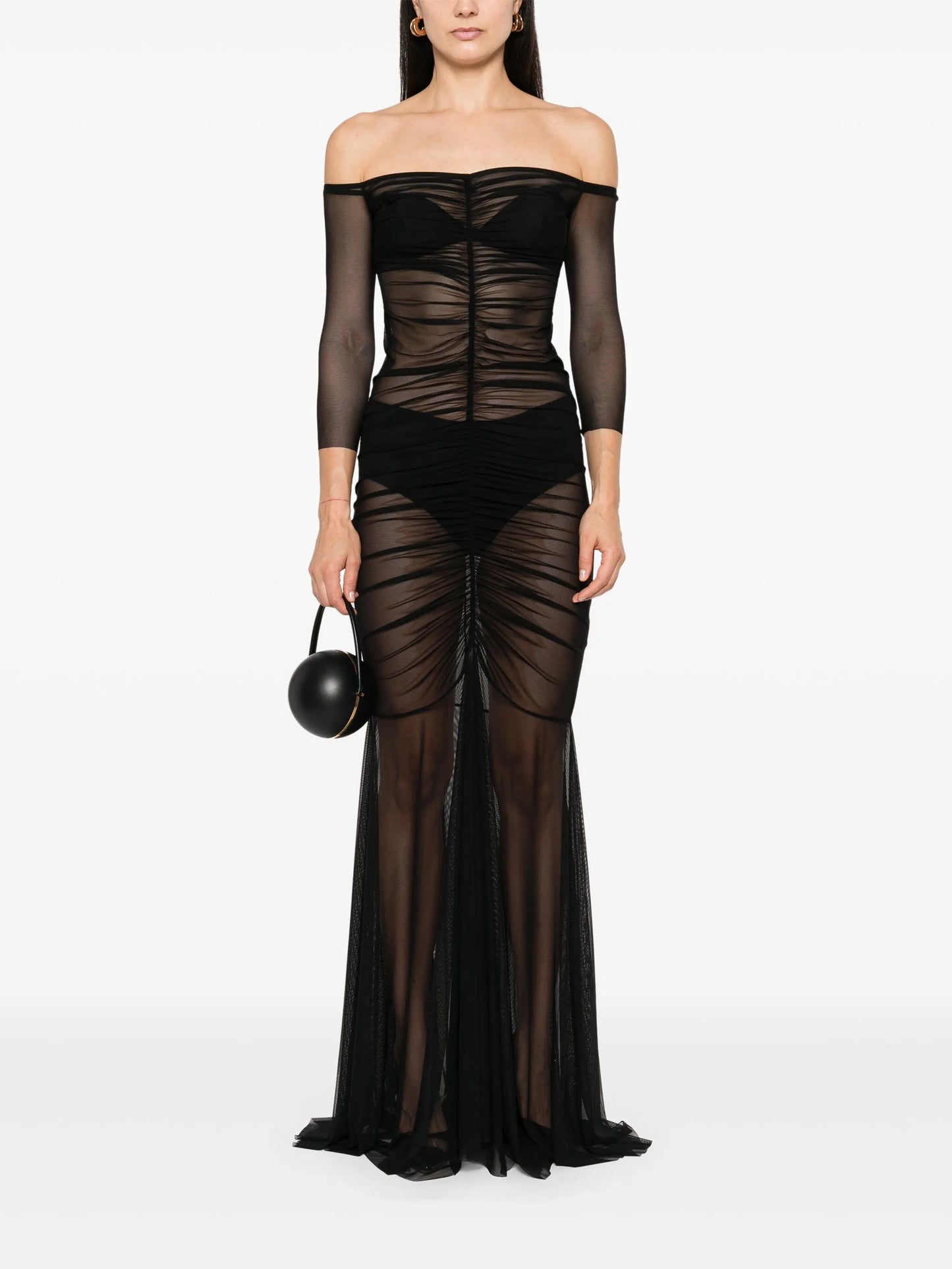 off-shoulder fishtail gown