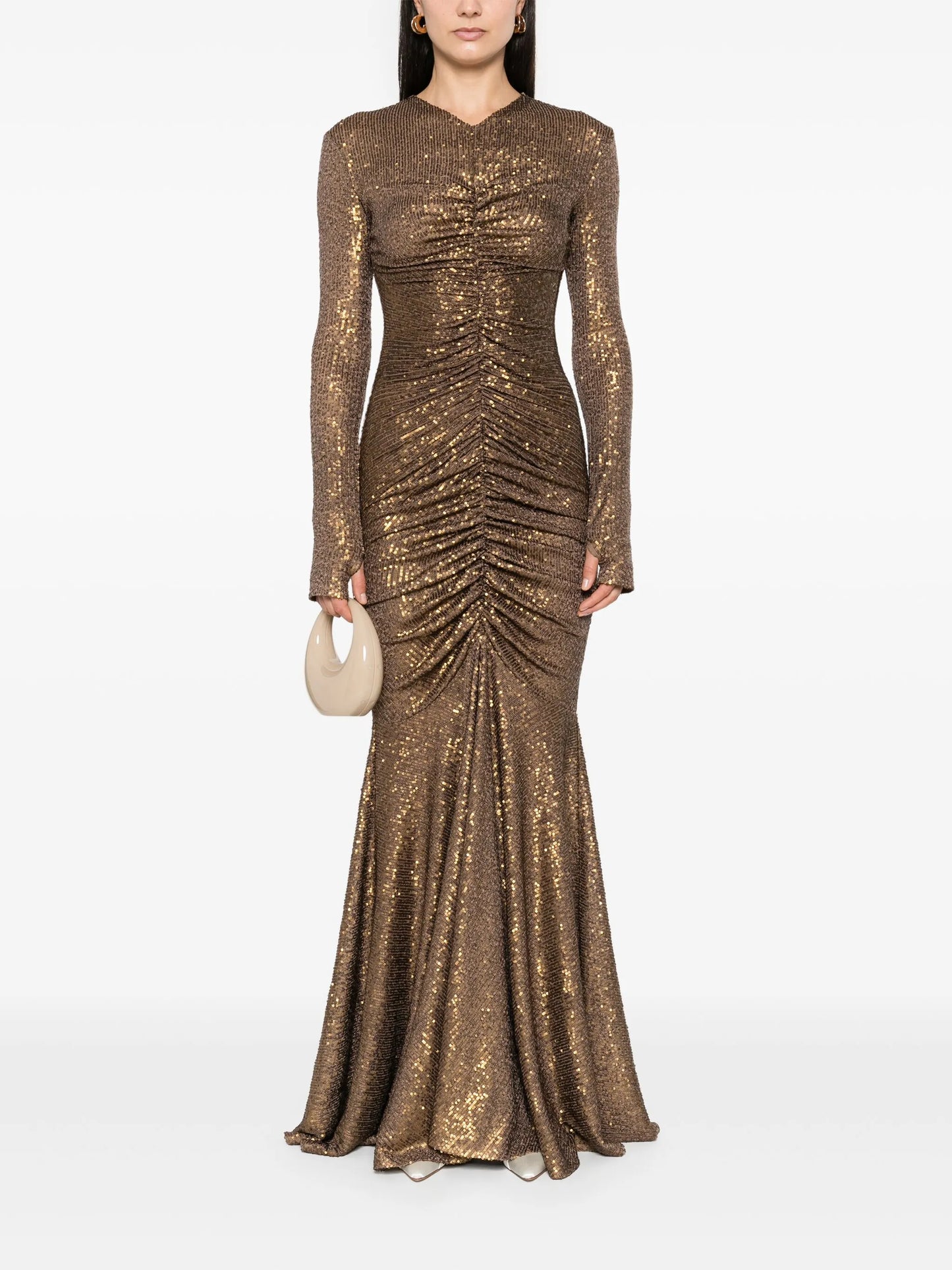 long-sleeve fishtail gown