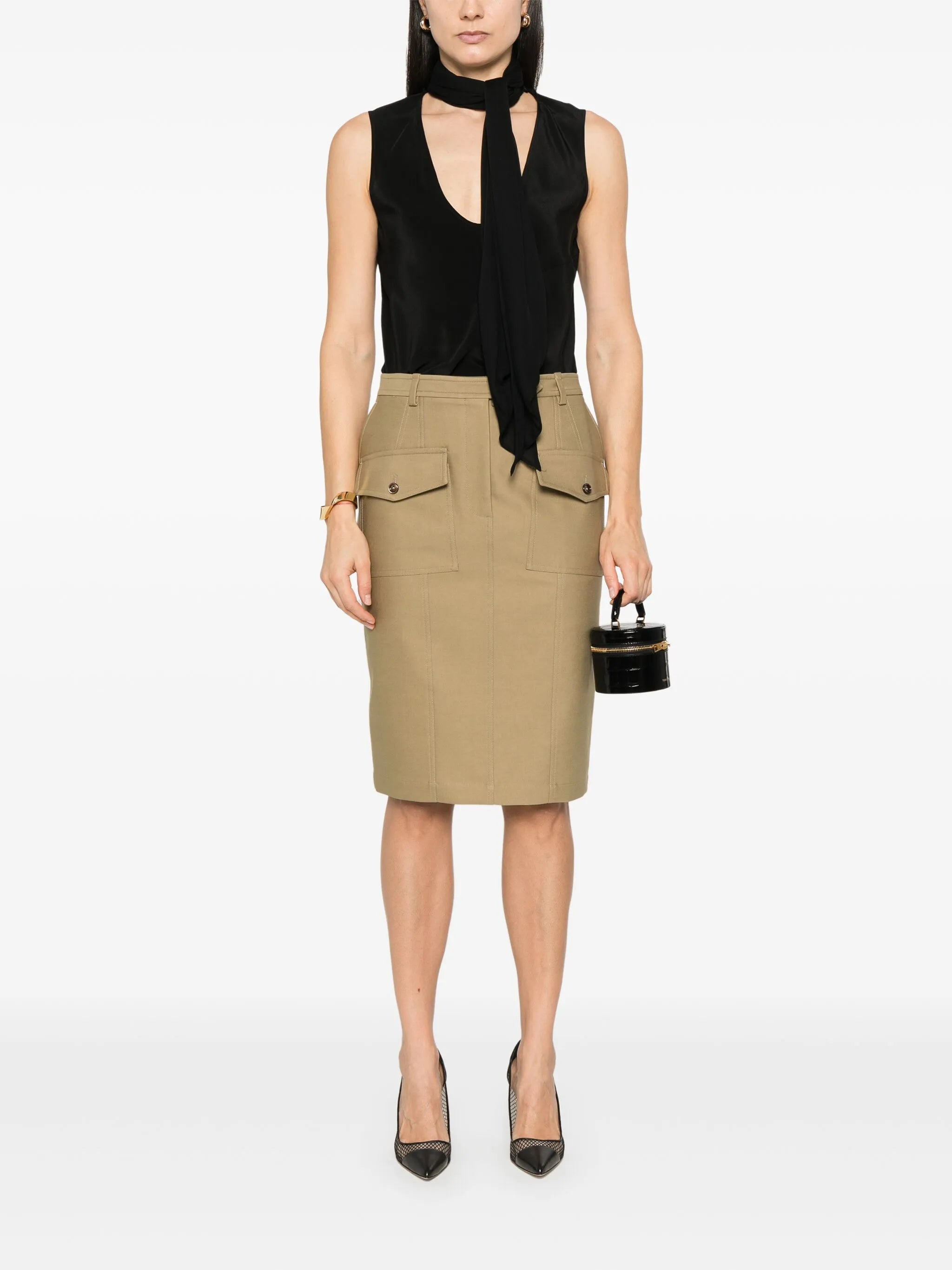 patch-pocket midi skirt