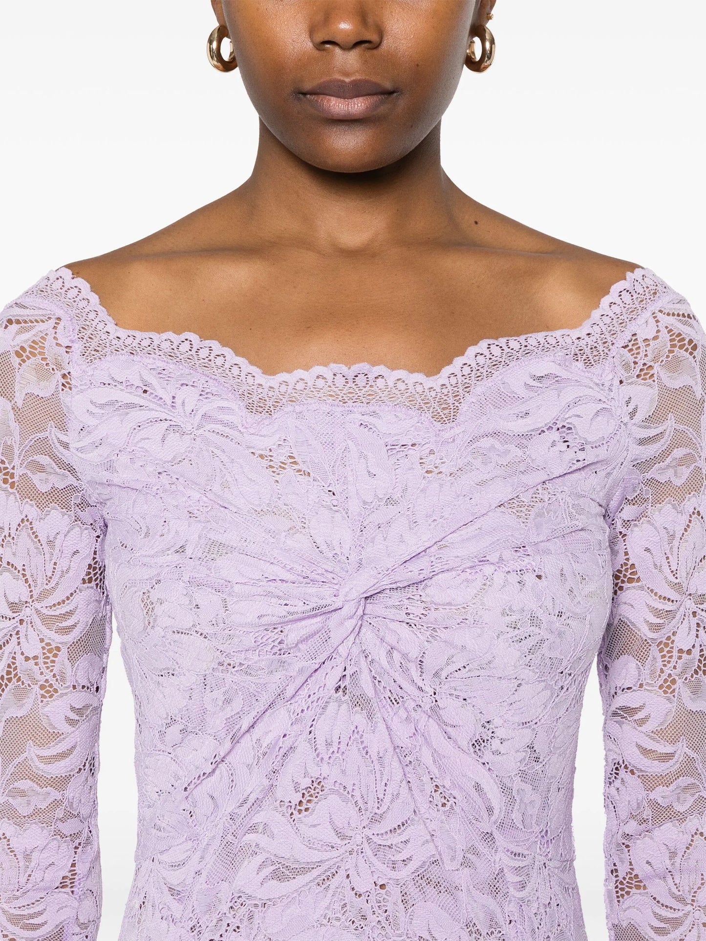 Bardot-neckline lace maxi dress