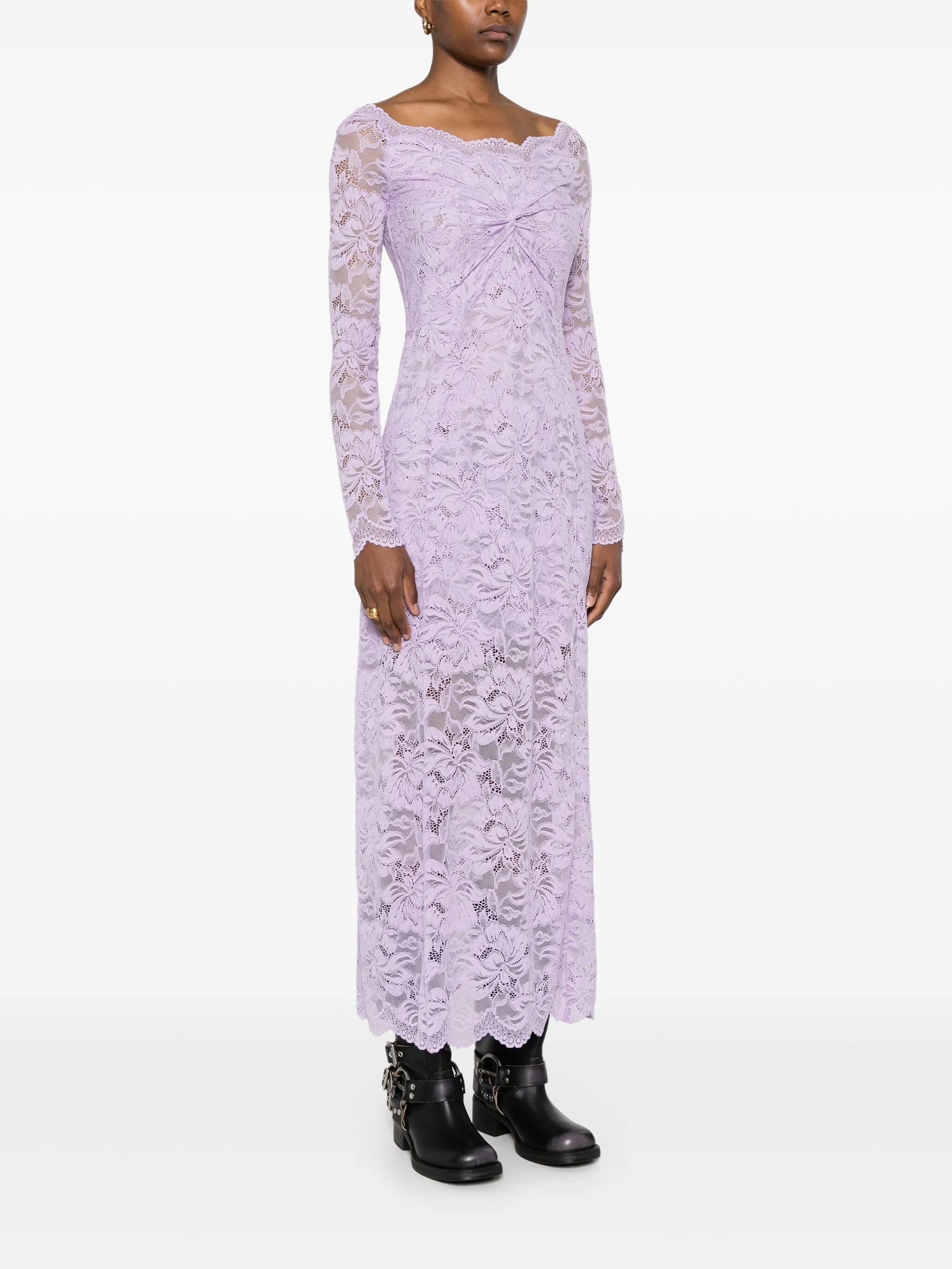 Bardot-neckline lace maxi dress