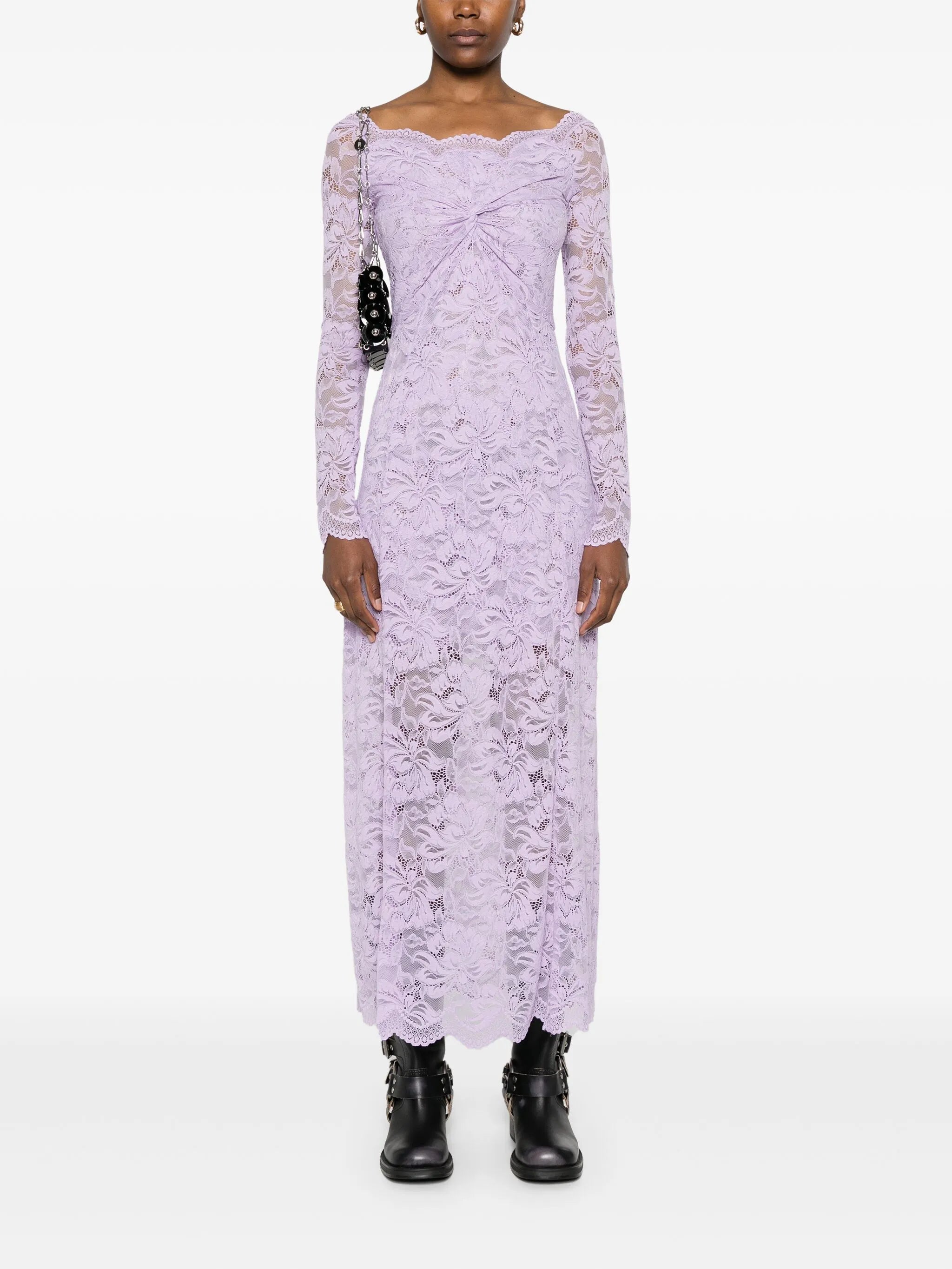 Bardot-neckline lace maxi dress