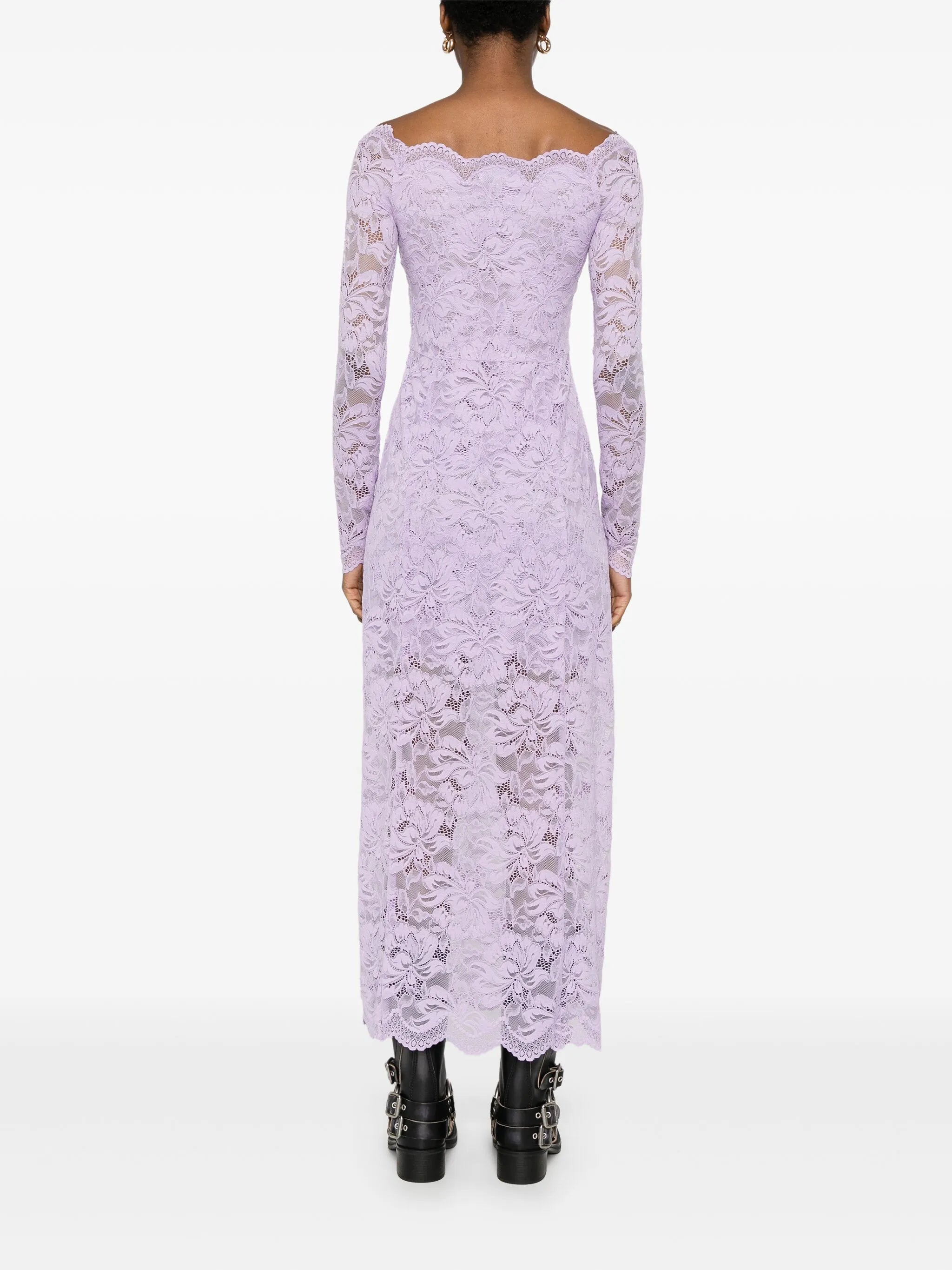 Bardot-neckline lace maxi dress