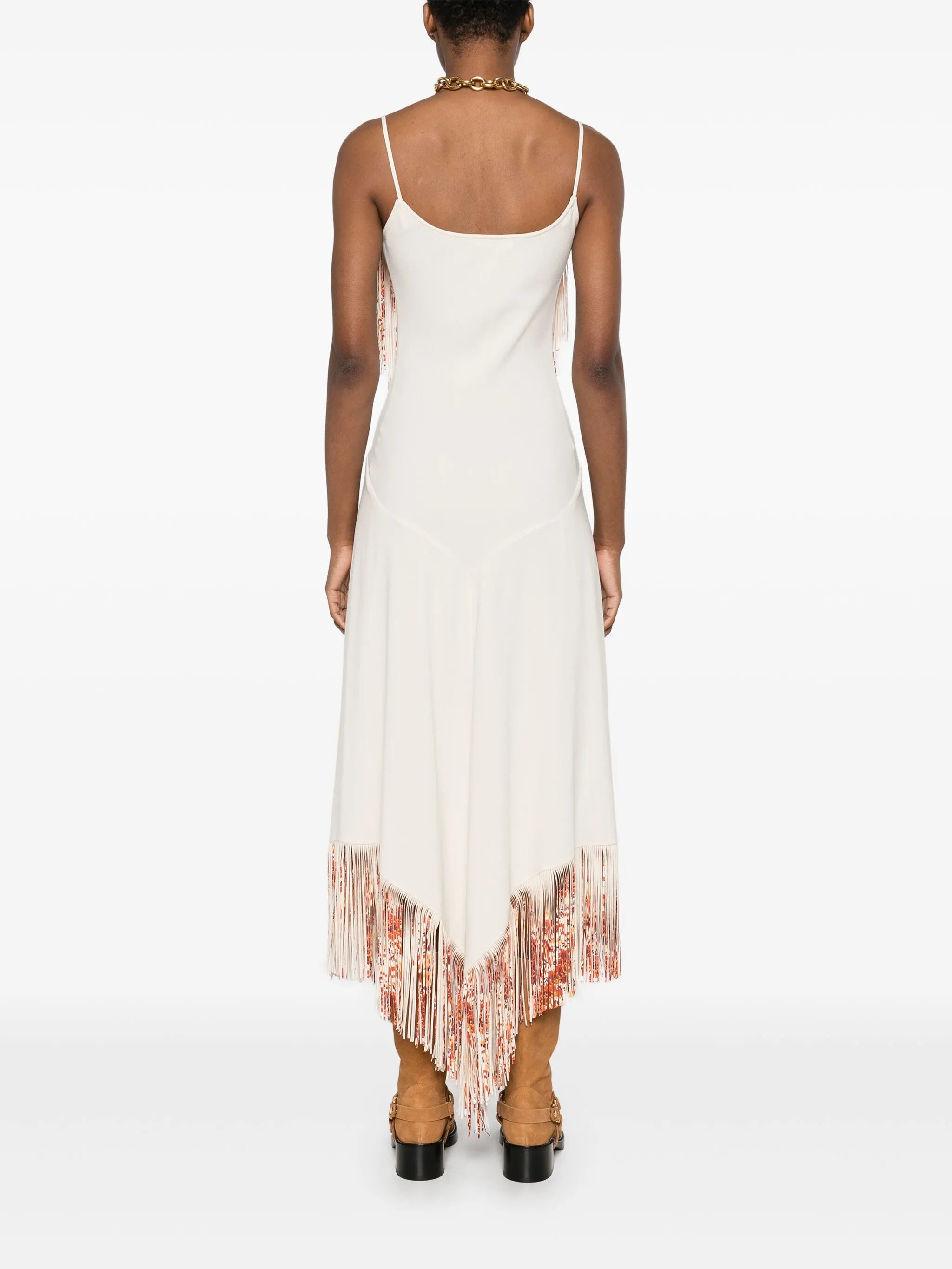 fringed asymmetric midi dress
