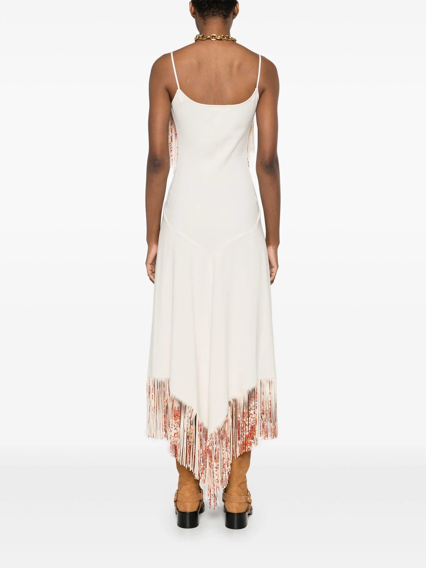 fringed asymmetric midi dress