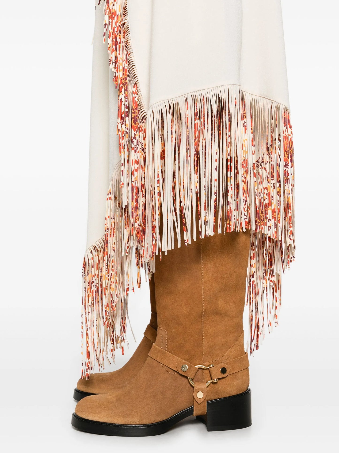 fringed asymmetric midi dress