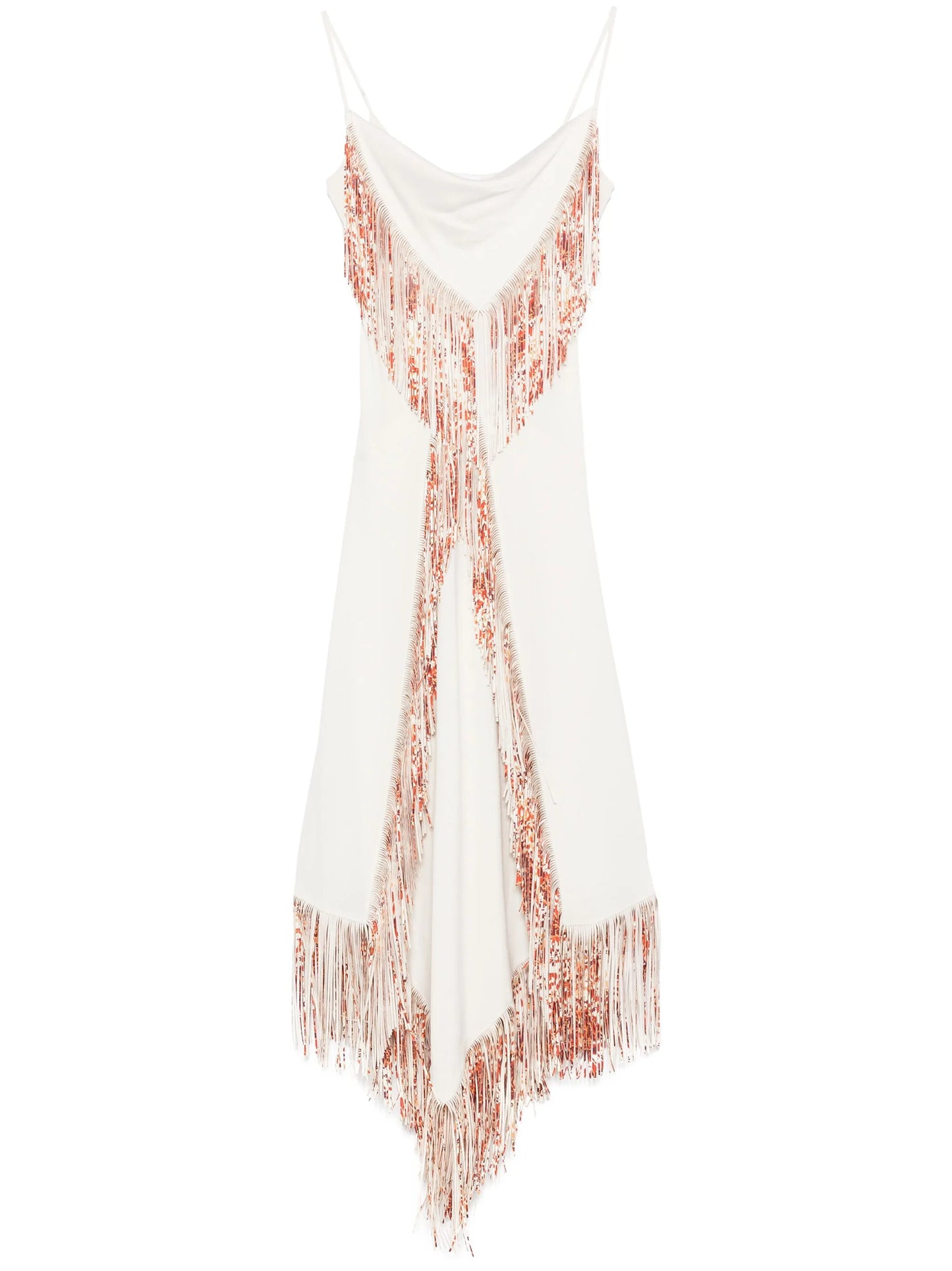 fringed asymmetric midi dress