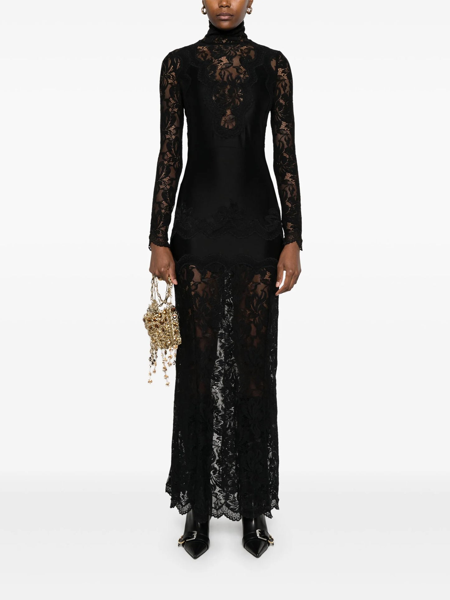 floral lace-appliqué maxi dress