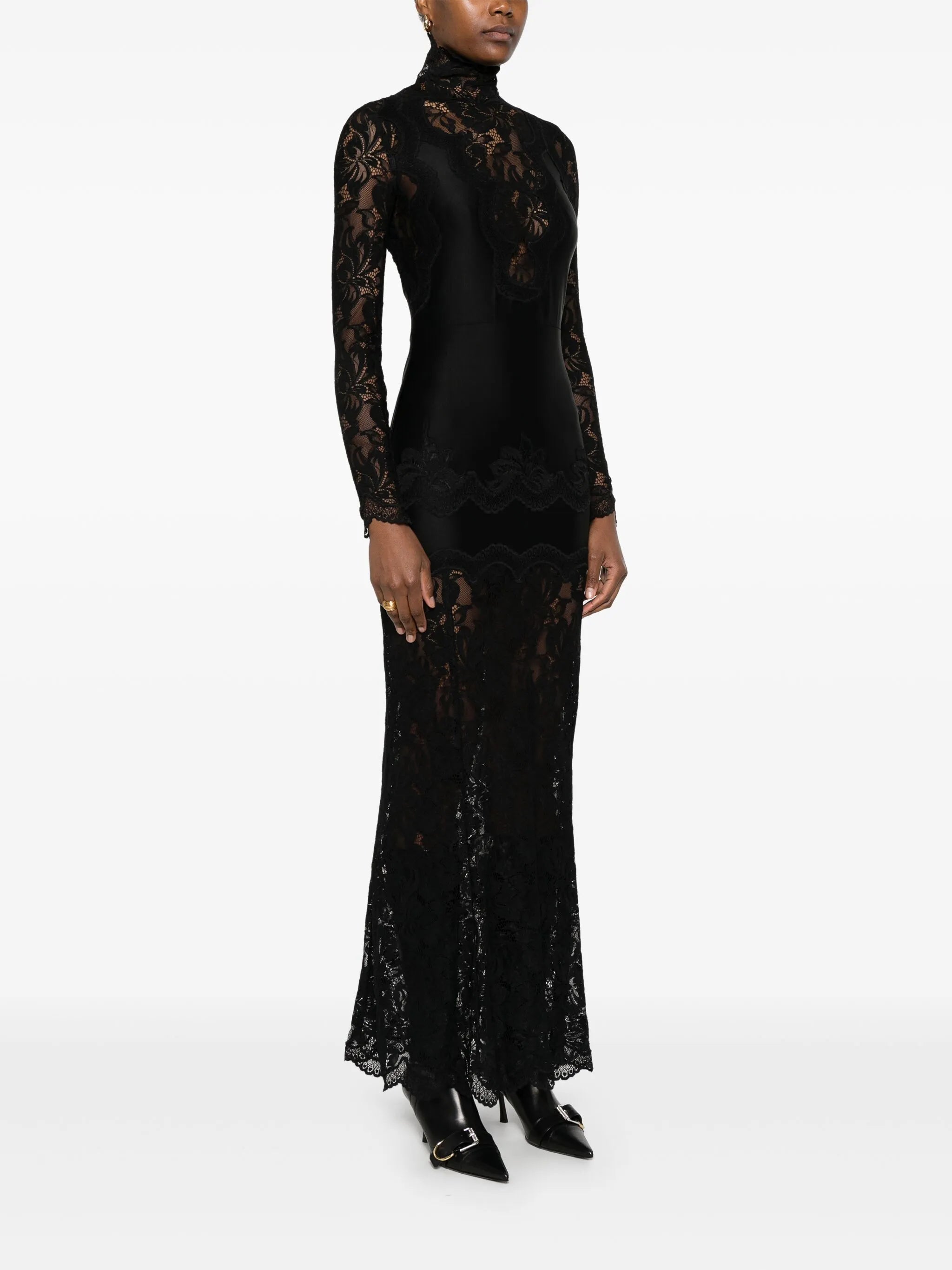 floral lace-appliqué maxi dress
