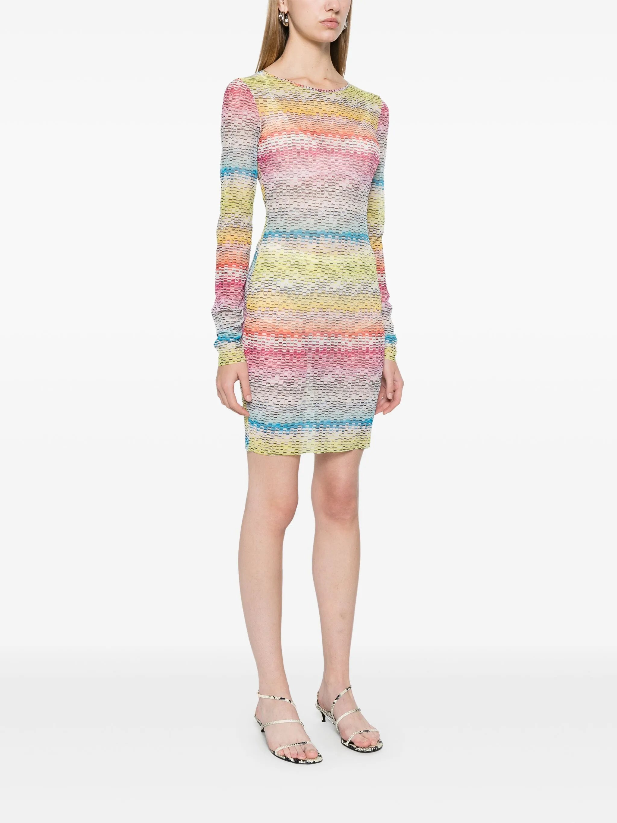 long-sleeved zigzag-print mini dress