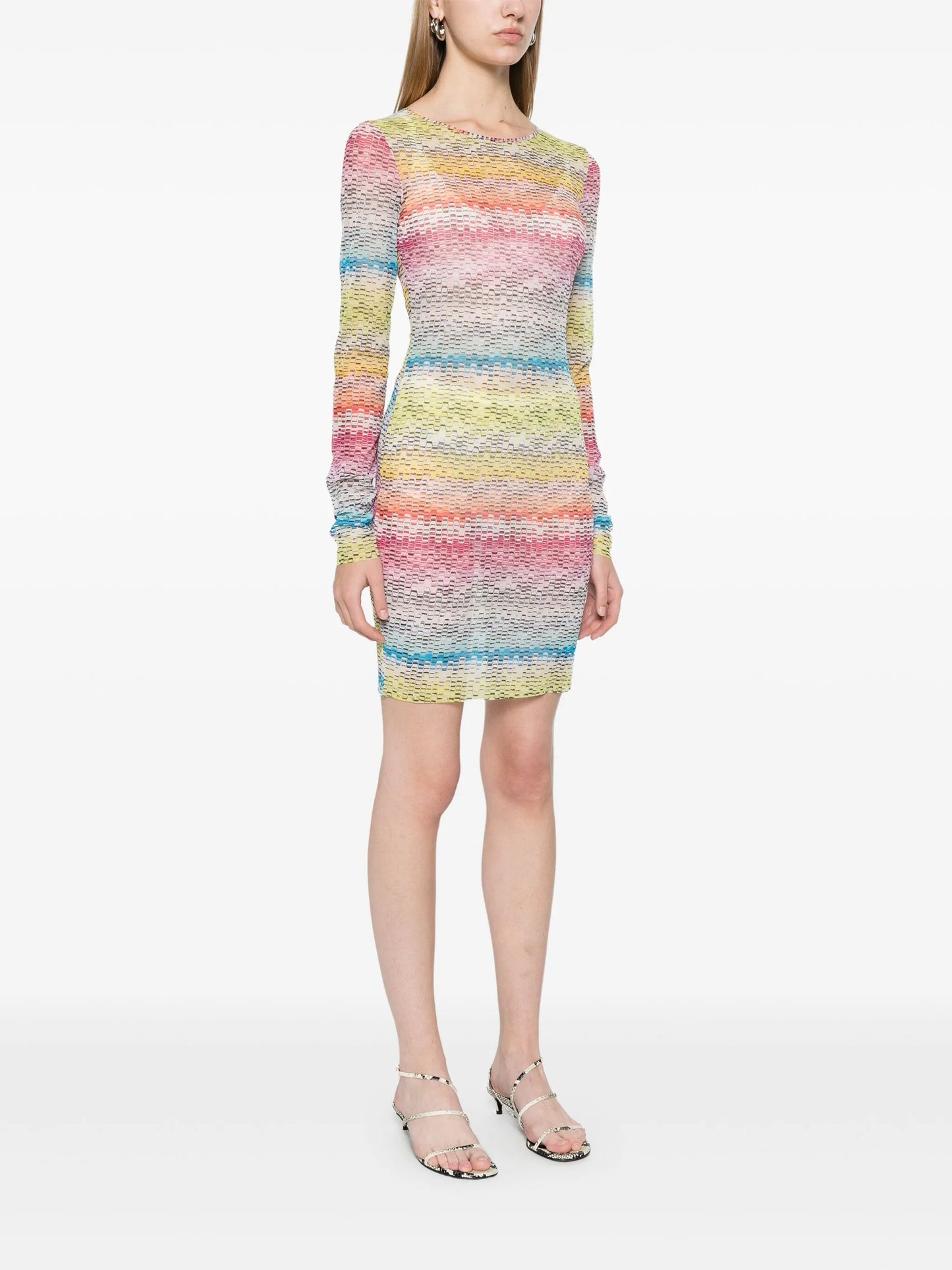 long-sleeved zigzag-print mini dress