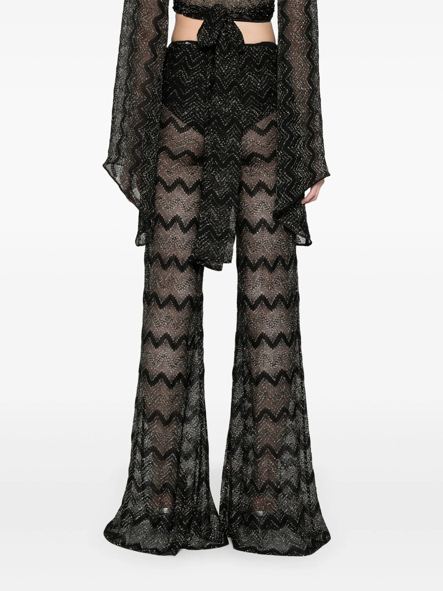 crochet-knit flared trousers