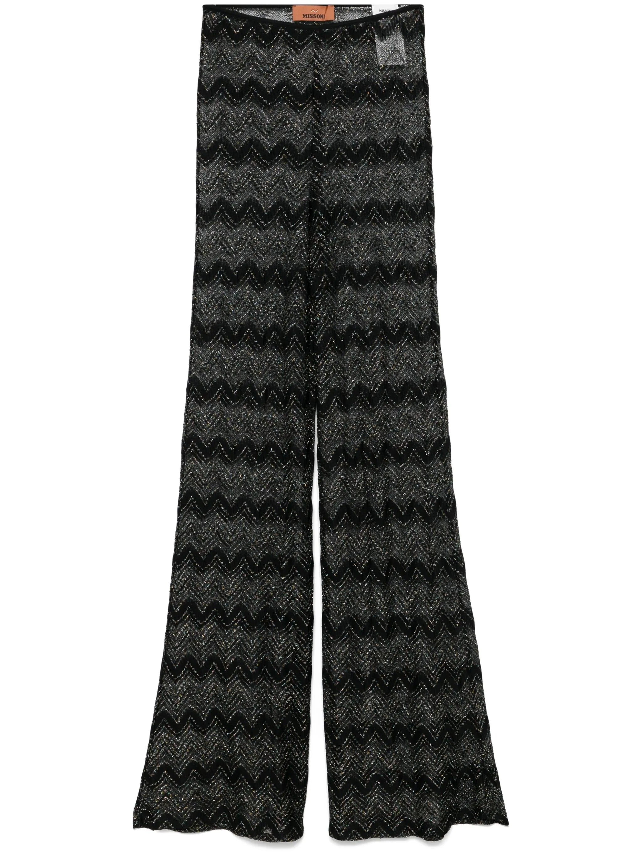 crochet-knit flared trousers