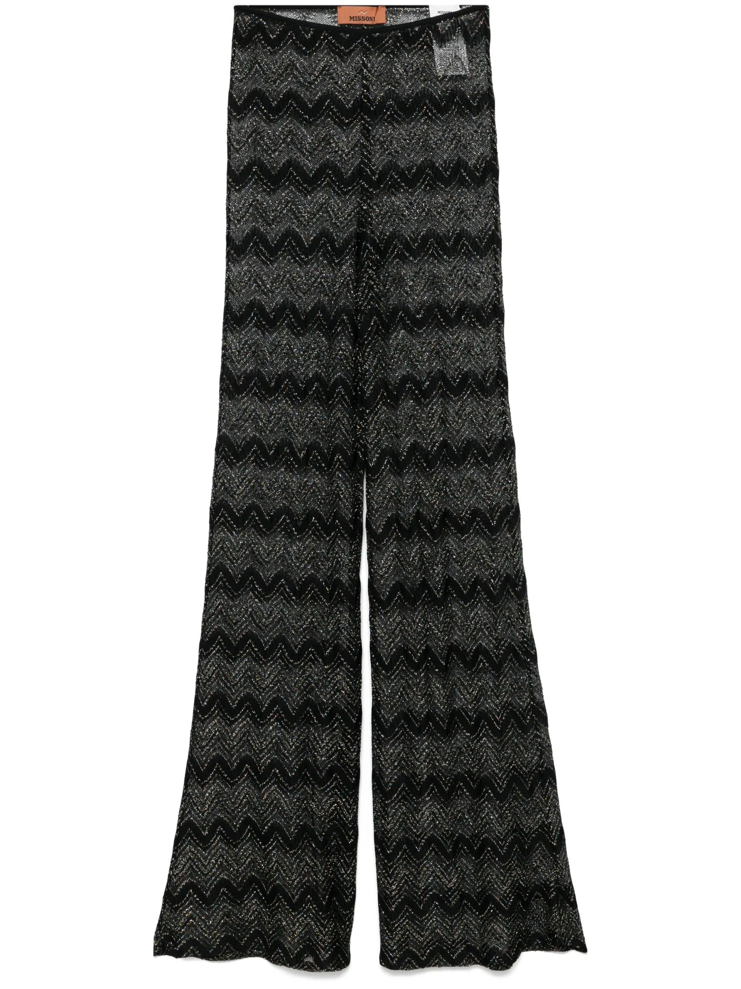 crochet-knit flared trousers