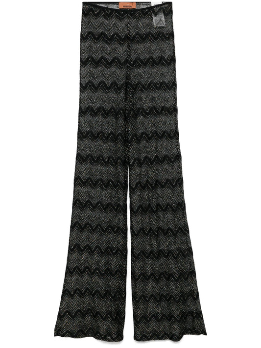 crochet-knit flared trousers
