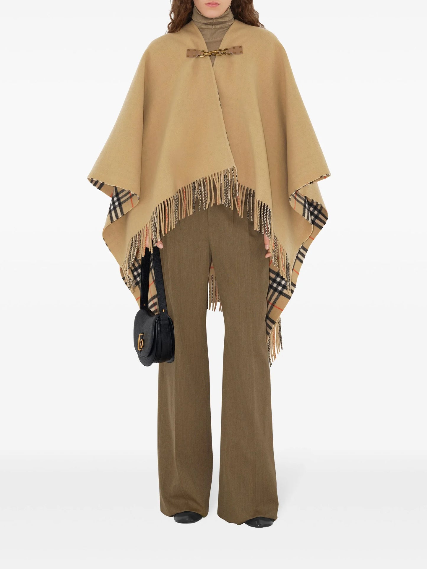 check-pattern wool cape