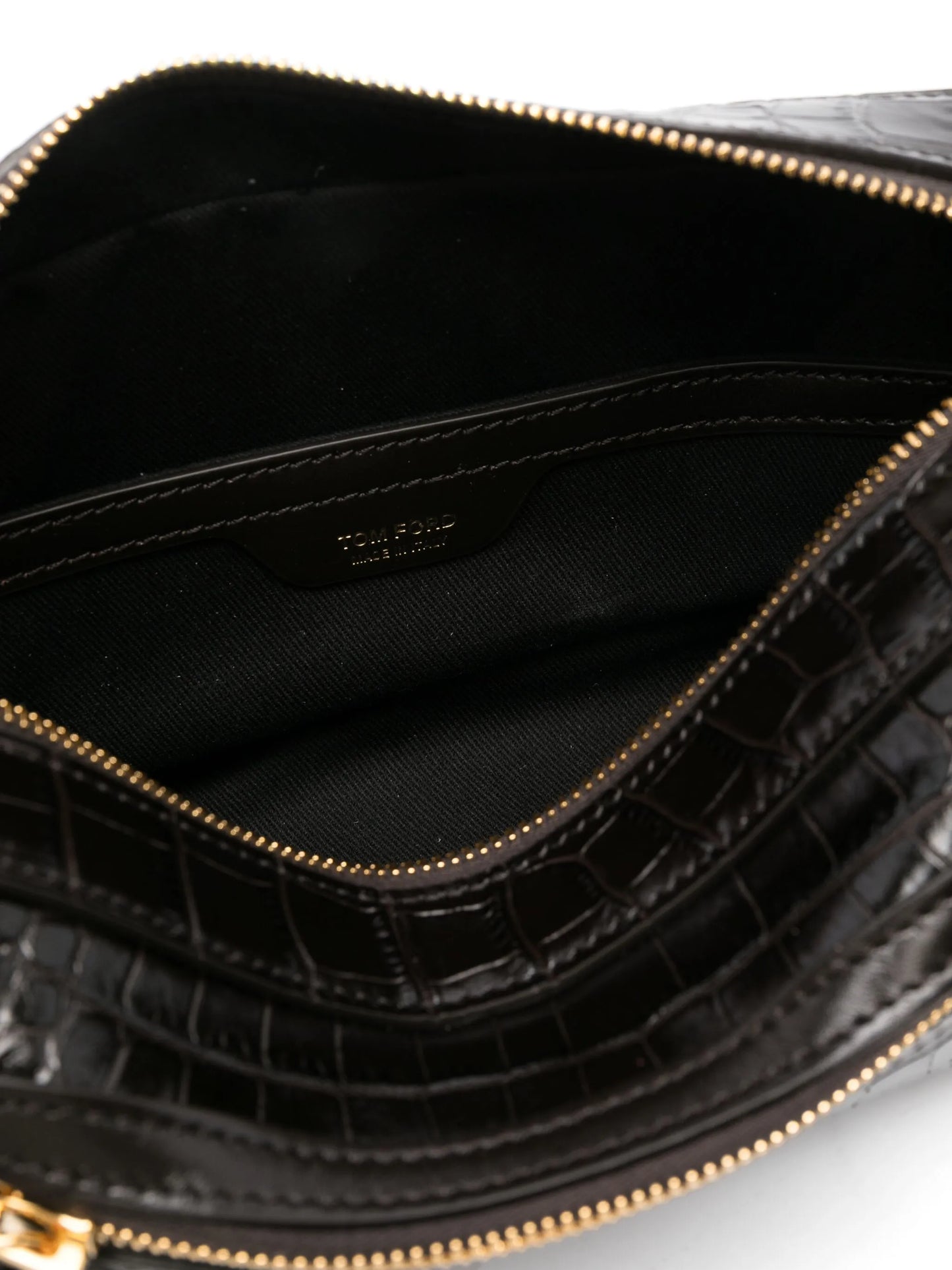 crocodile-embossed zipped clutch bag