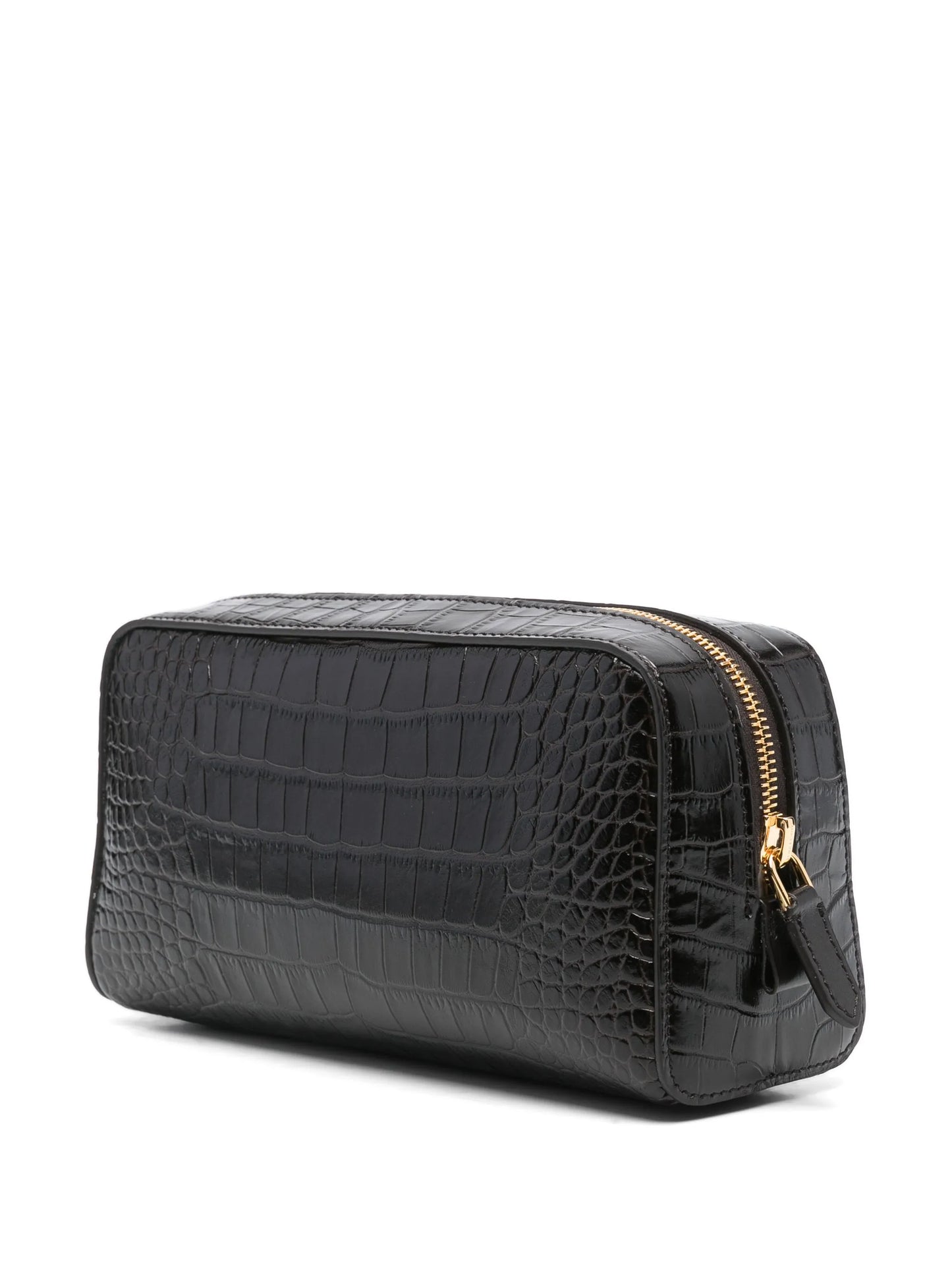 crocodile-embossed zipped clutch bag