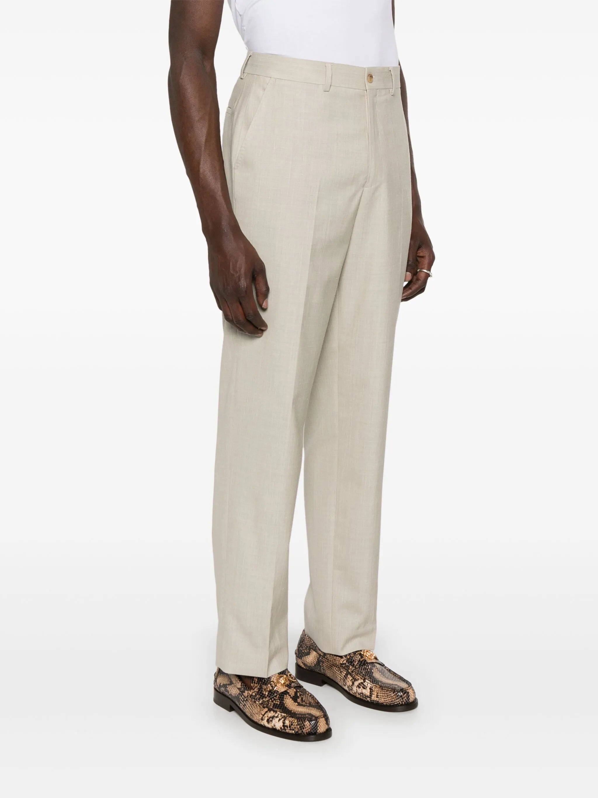 slub-texture trousers