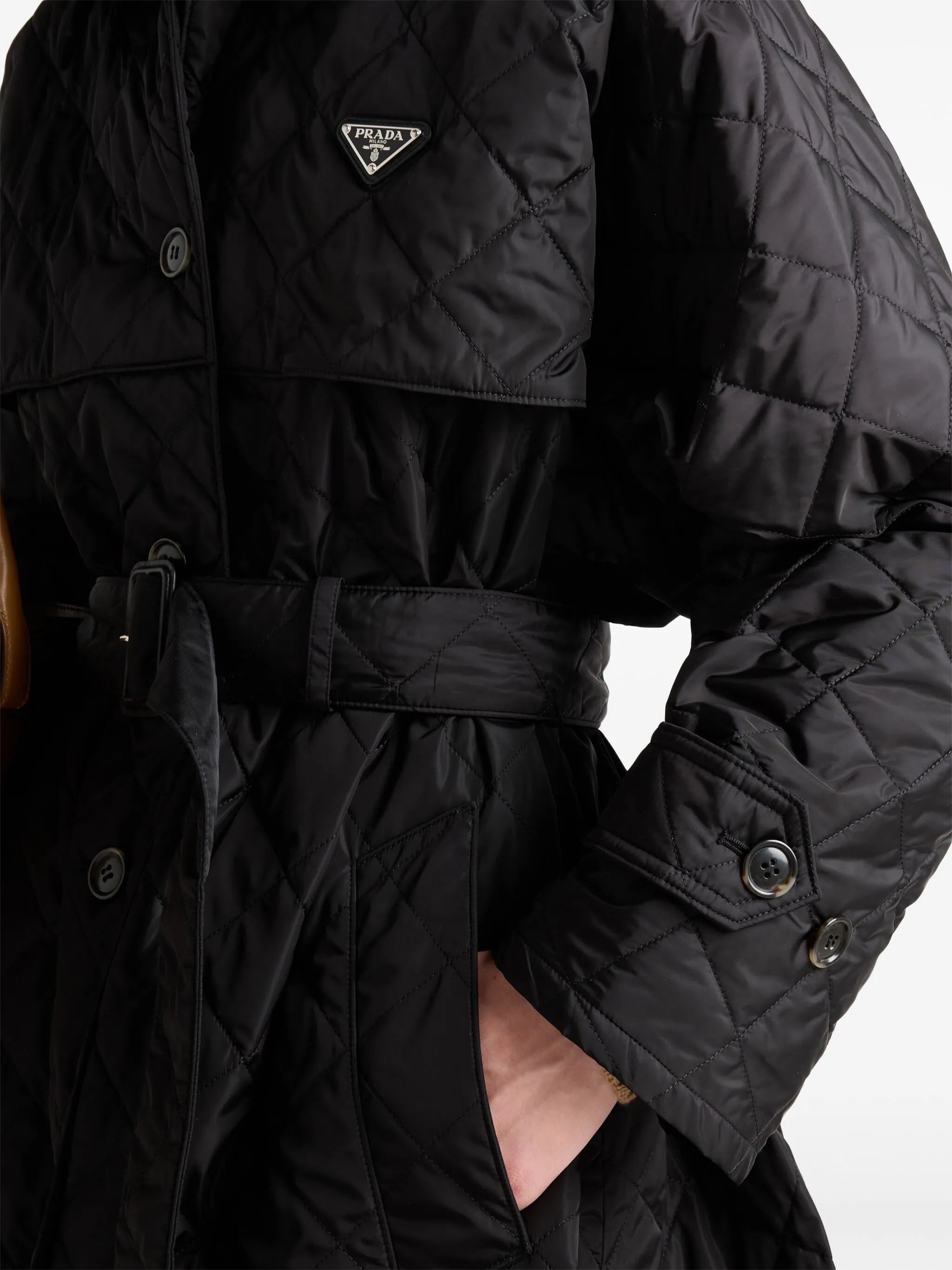 triangle-logo quilted trench coat