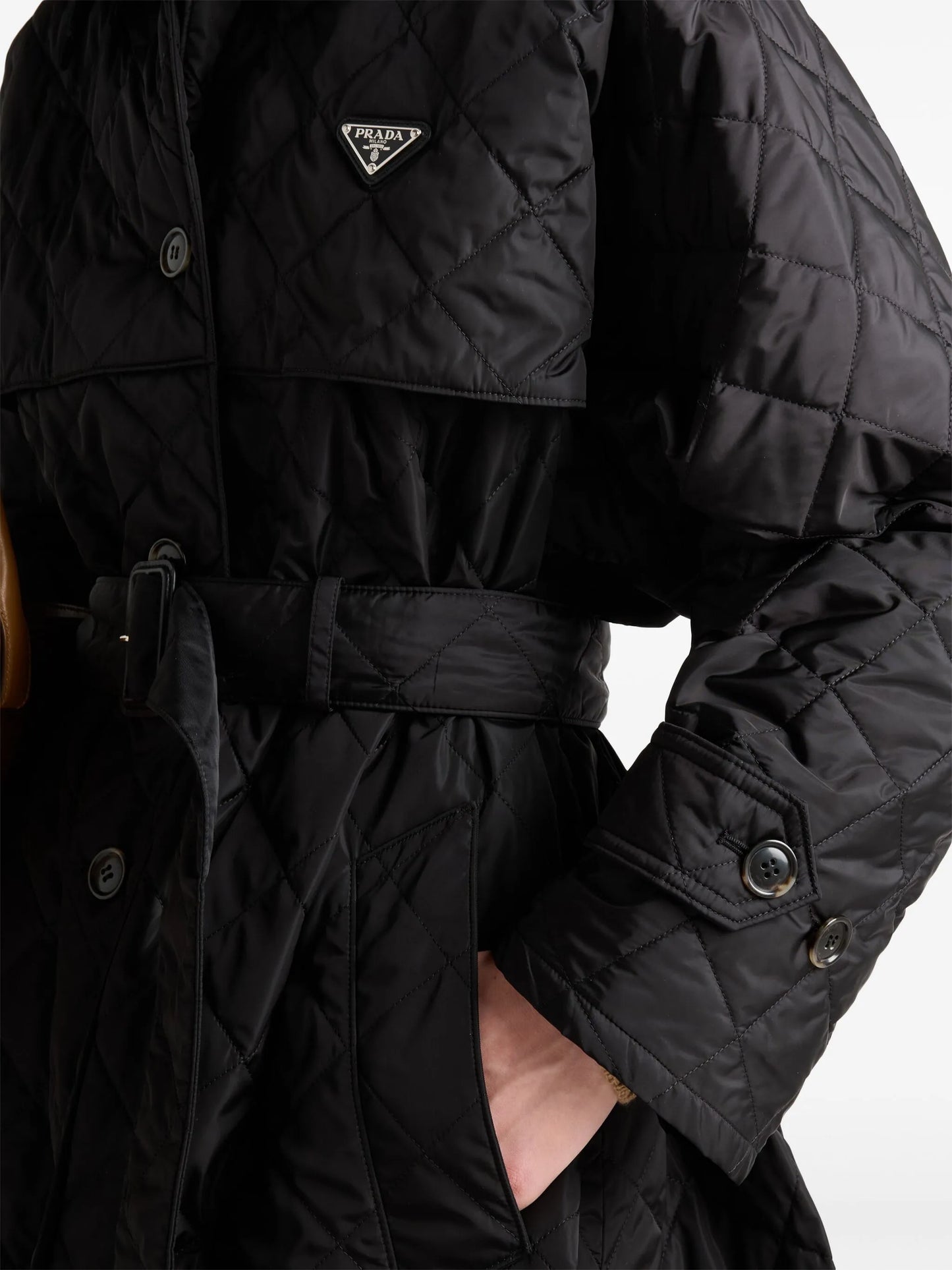 triangle-logo quilted trench coat