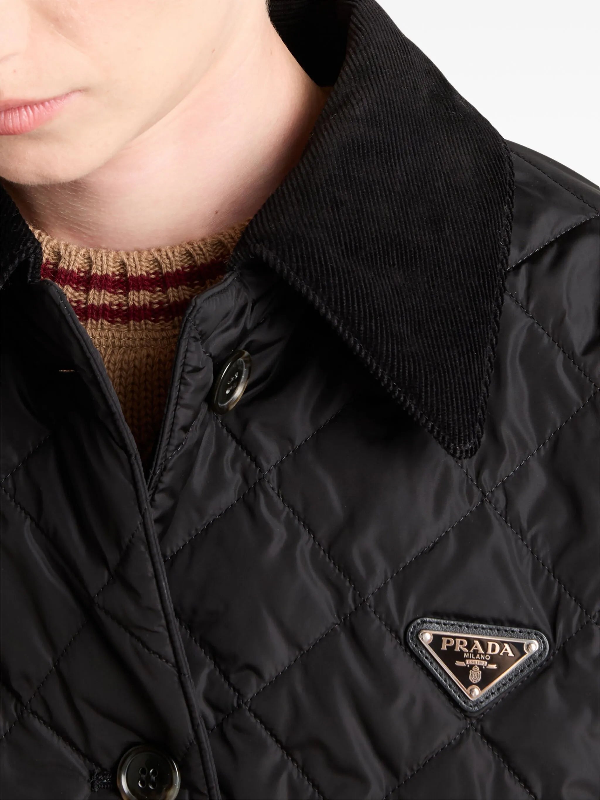 triangle-logo quilted trench coat