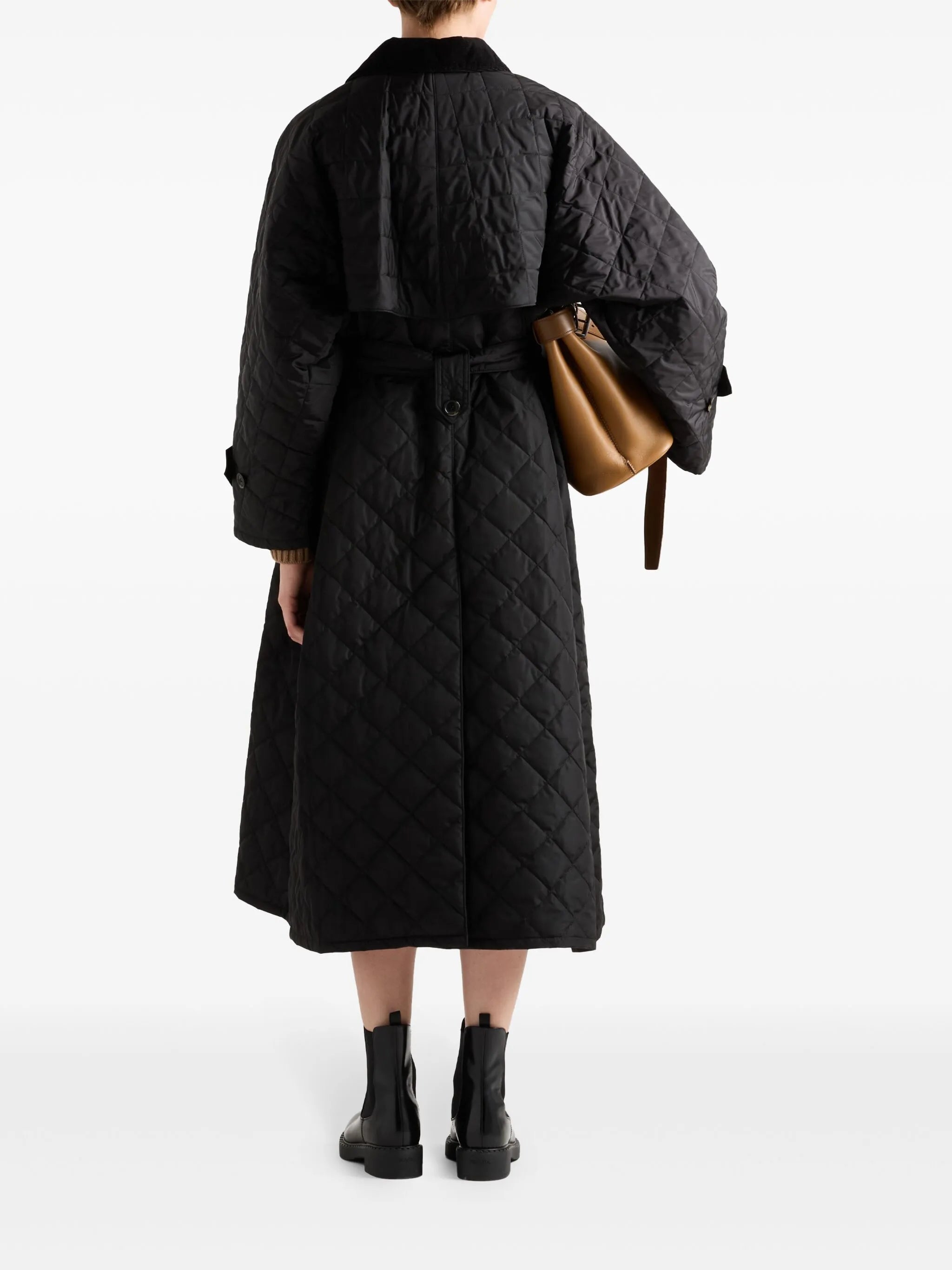 triangle-logo quilted trench coat