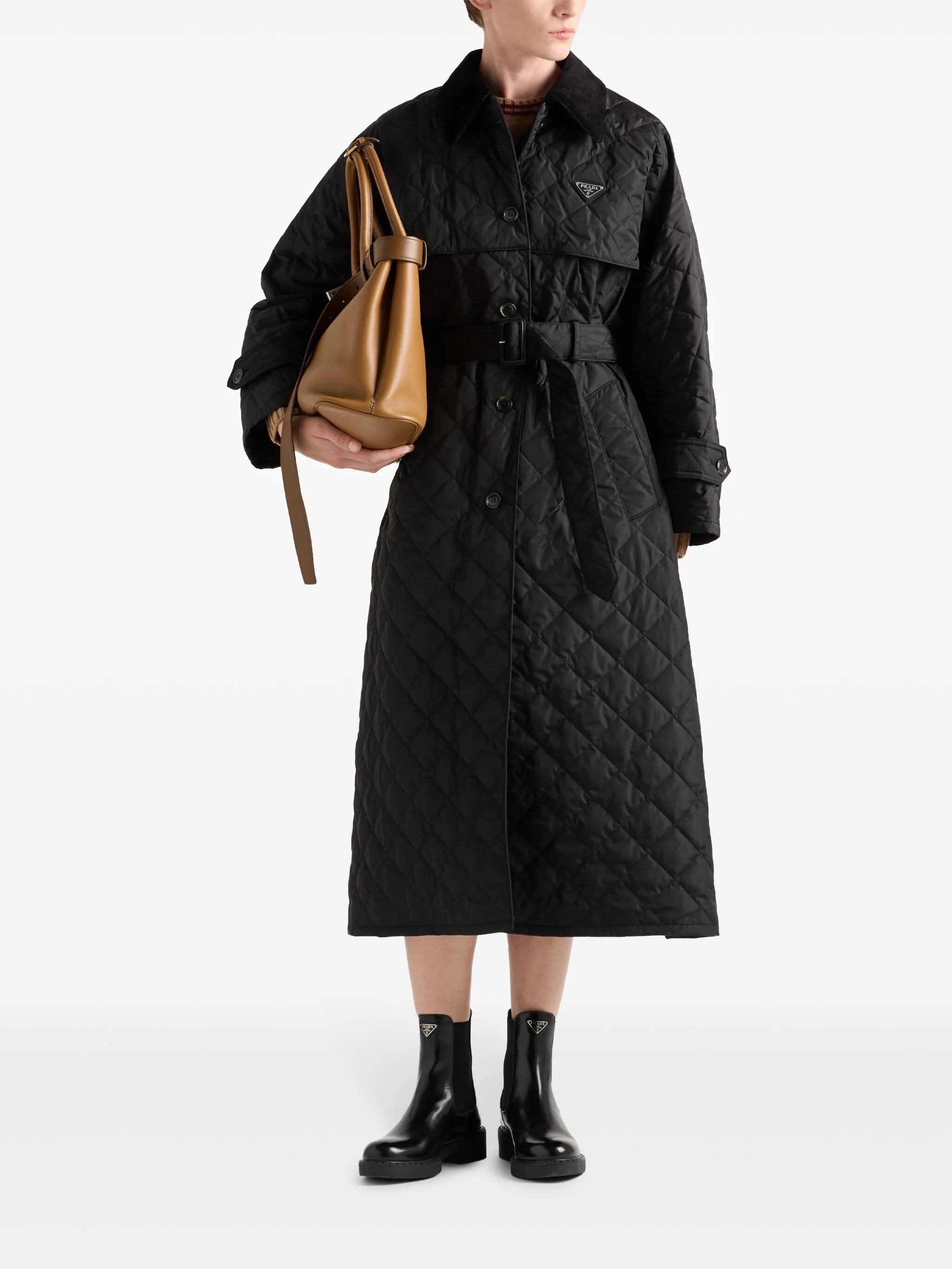 triangle-logo quilted trench coat