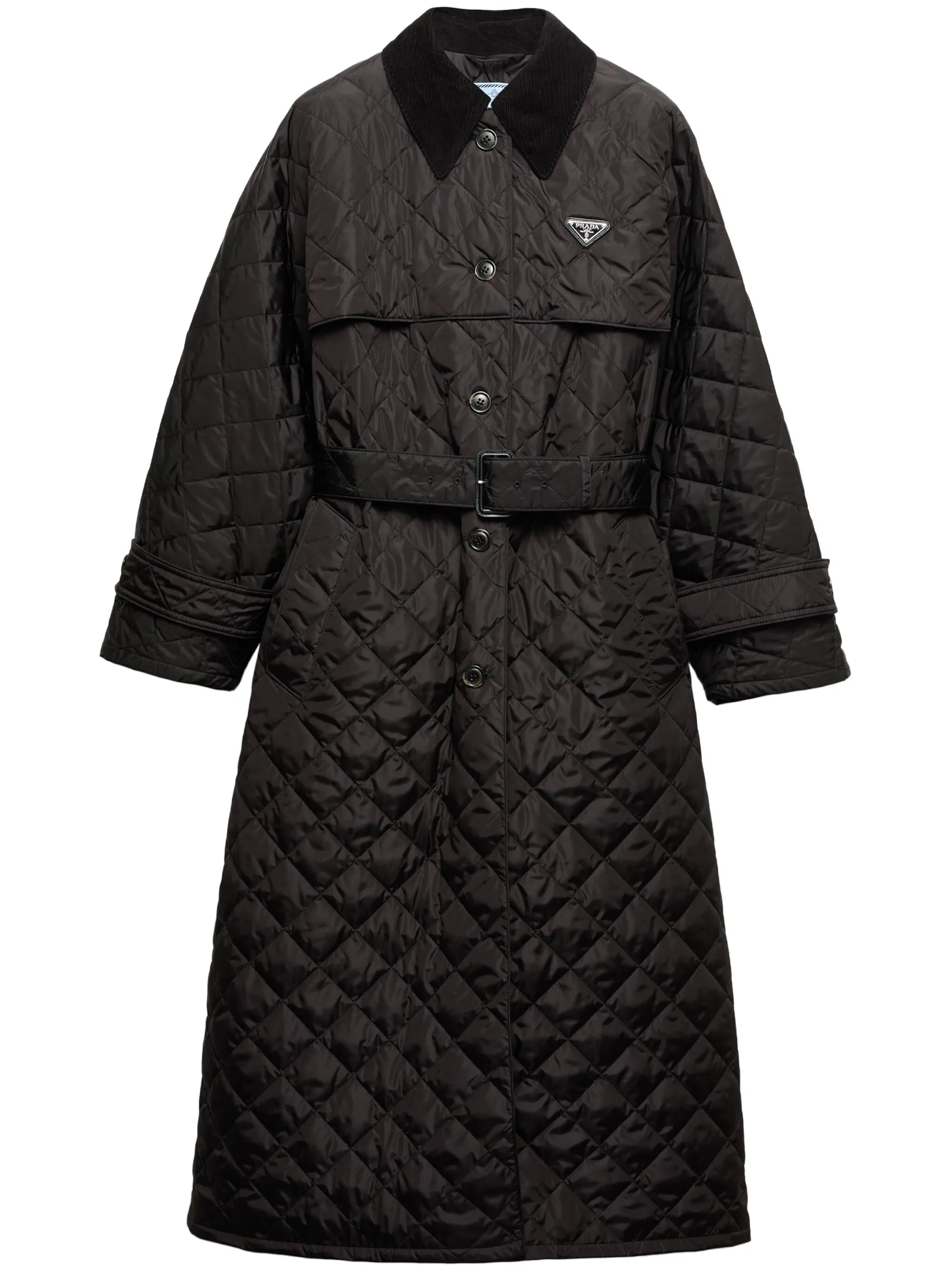 triangle-logo quilted trench coat