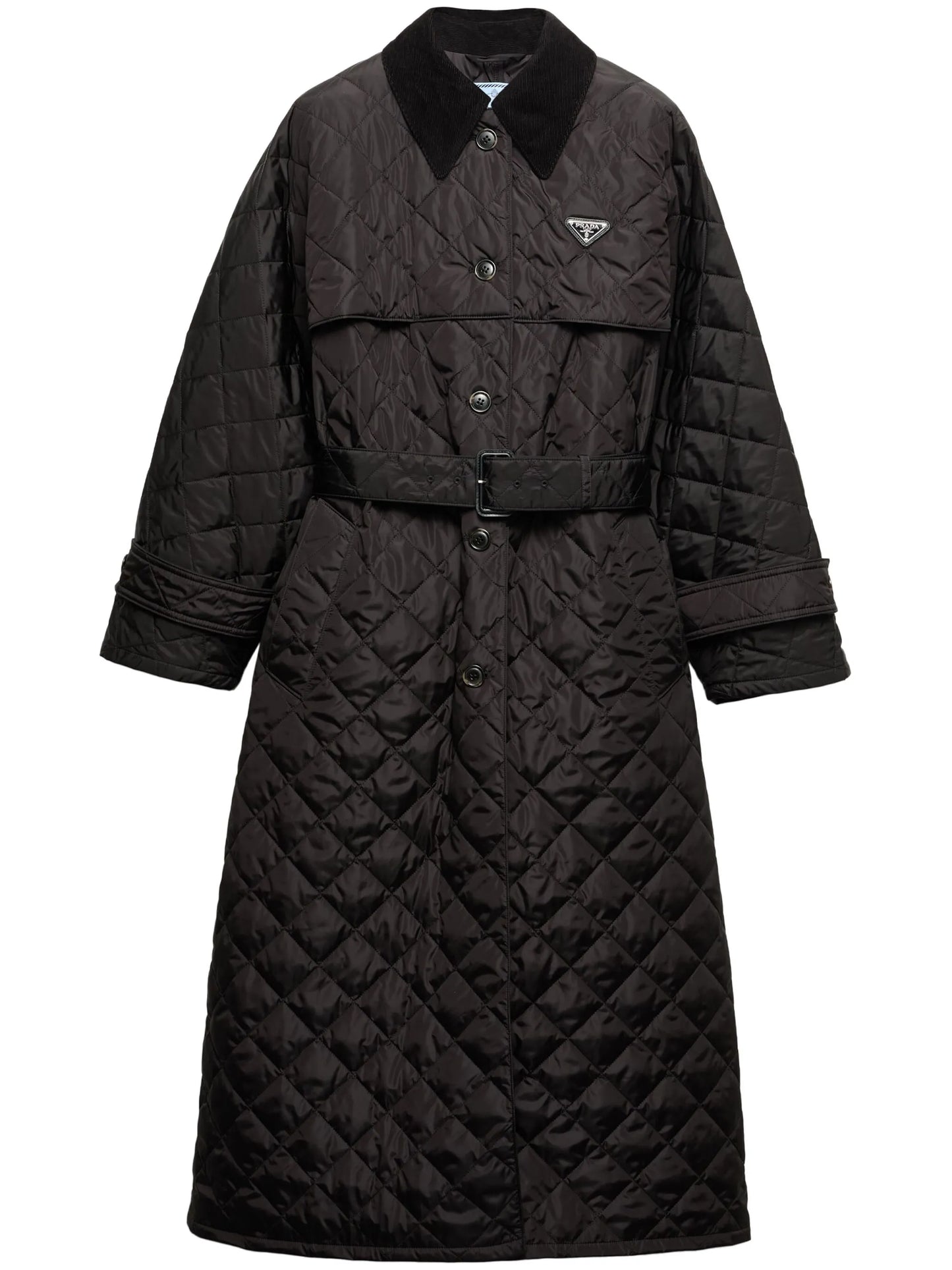 triangle-logo quilted trench coat