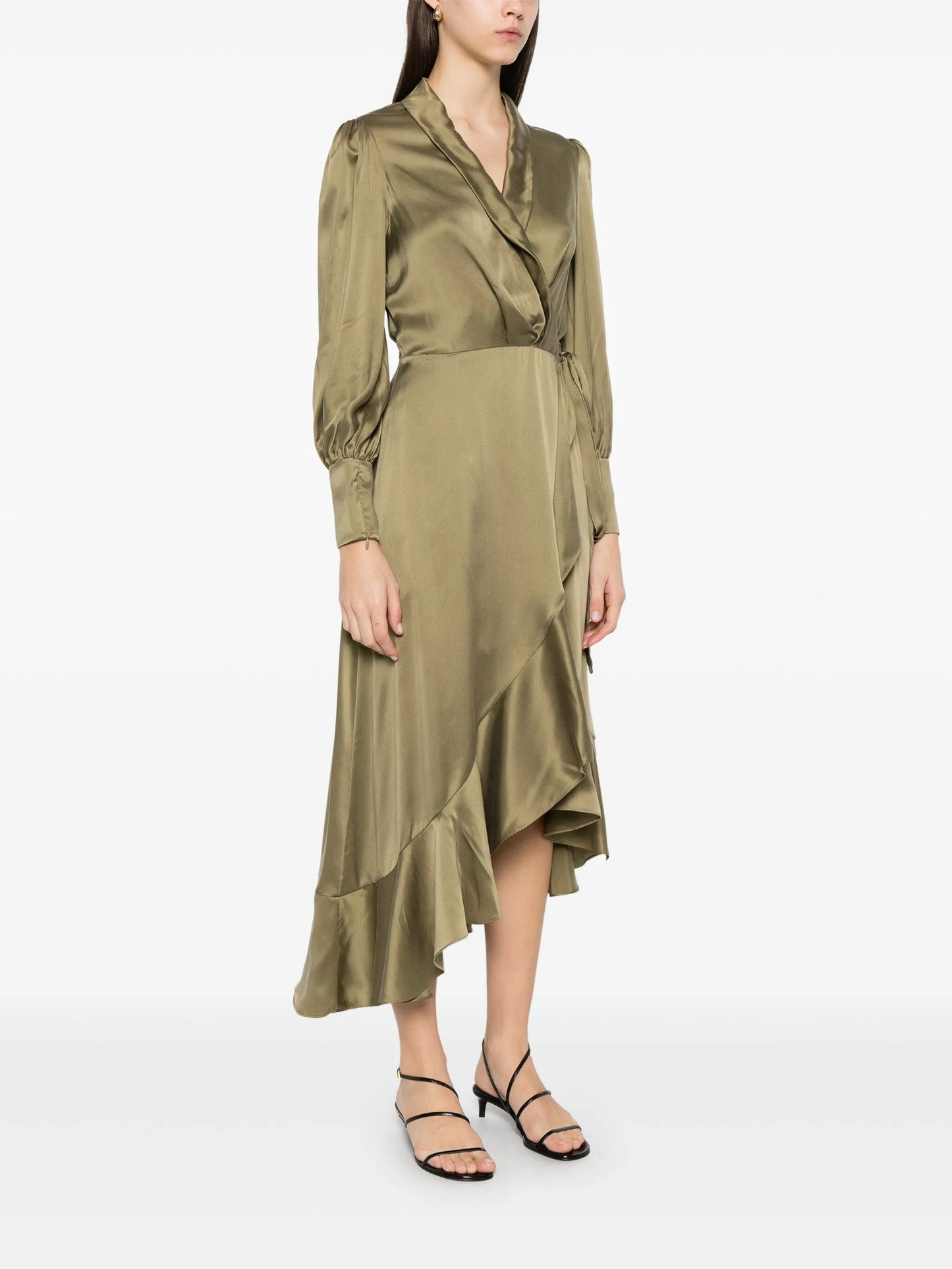 wrap silk midi dress