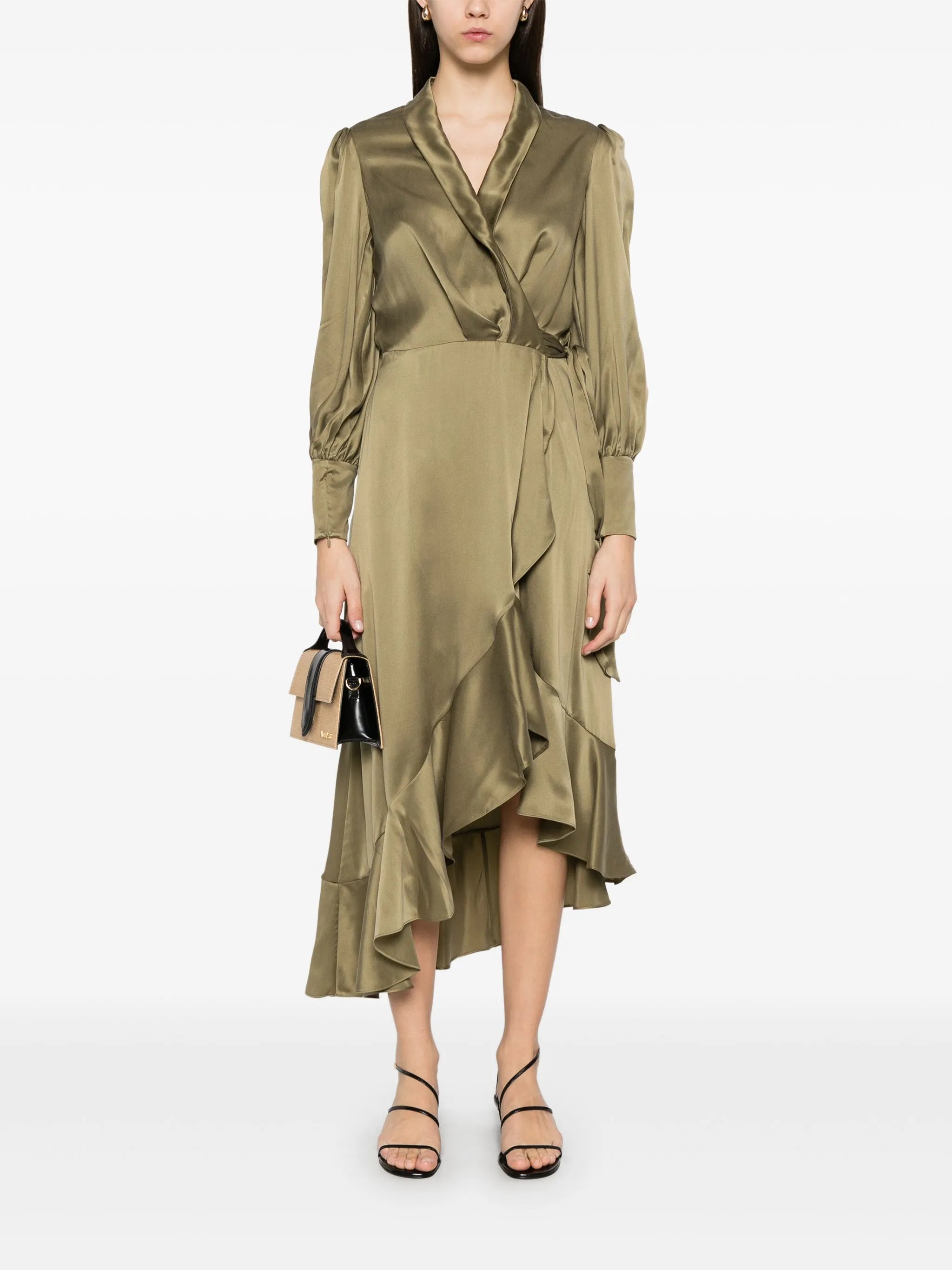 wrap silk midi dress