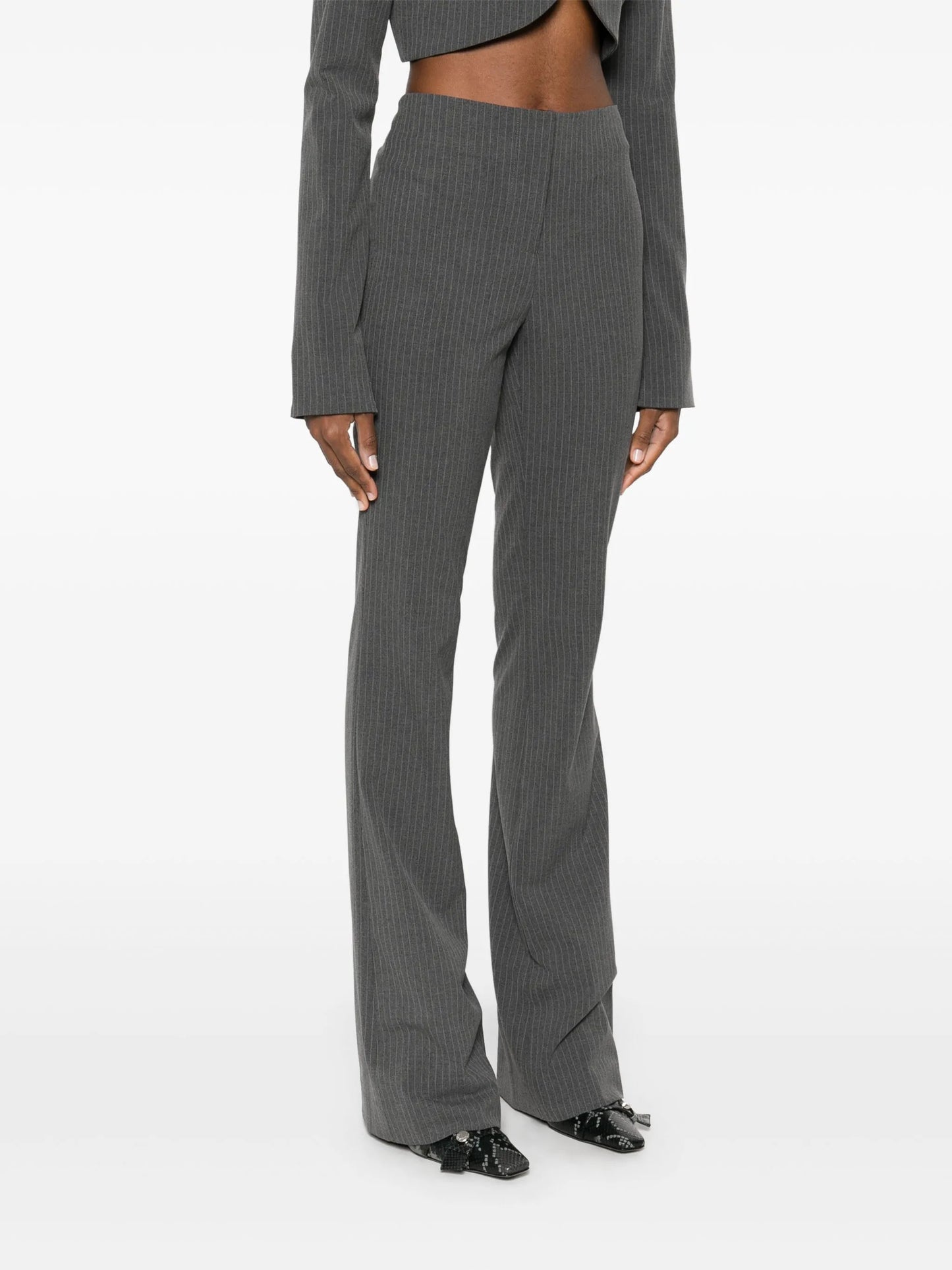 pinstriped flared trousers