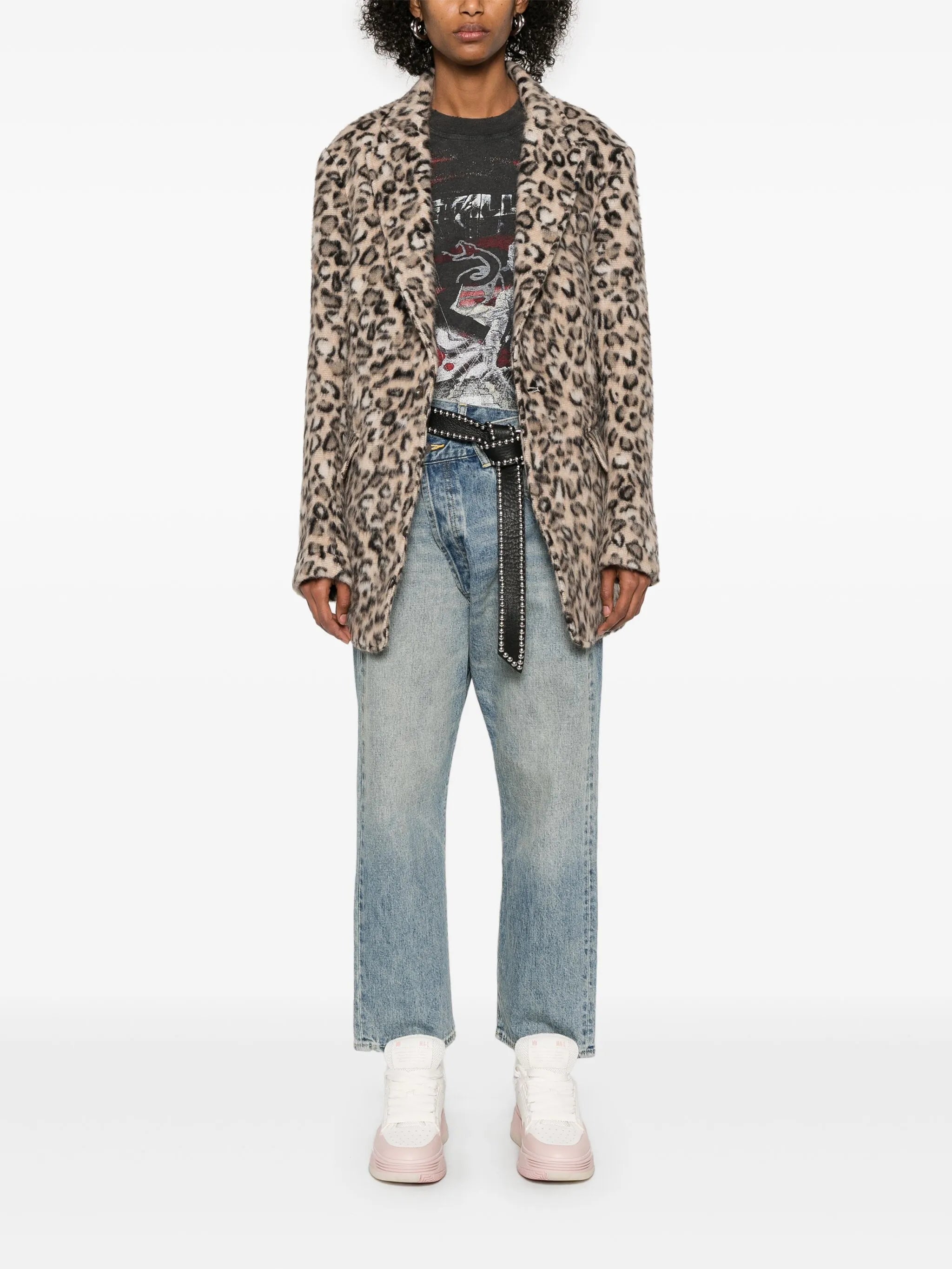 leopard-print ragged blazer