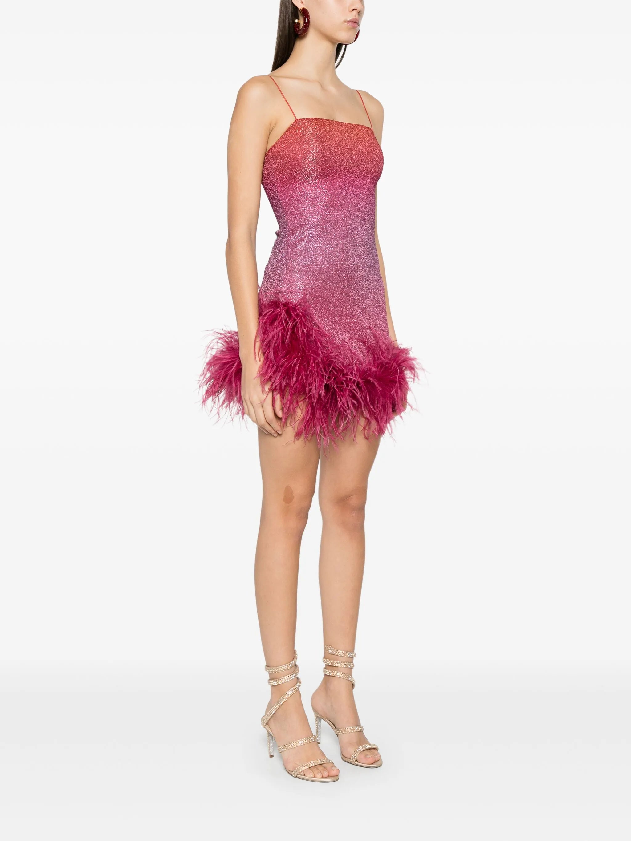 feather-trim mini dress