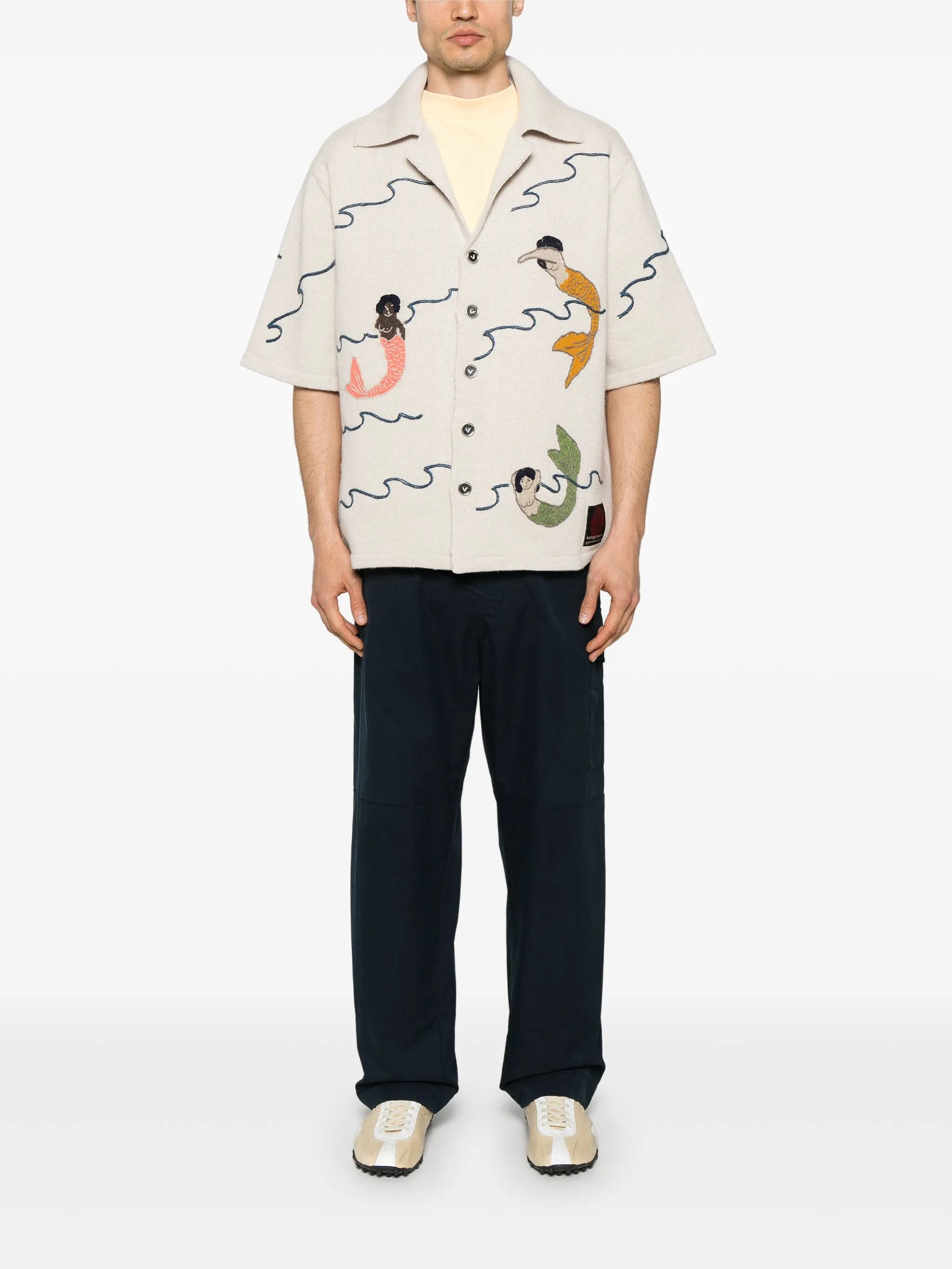 embroidered intarsia shirt